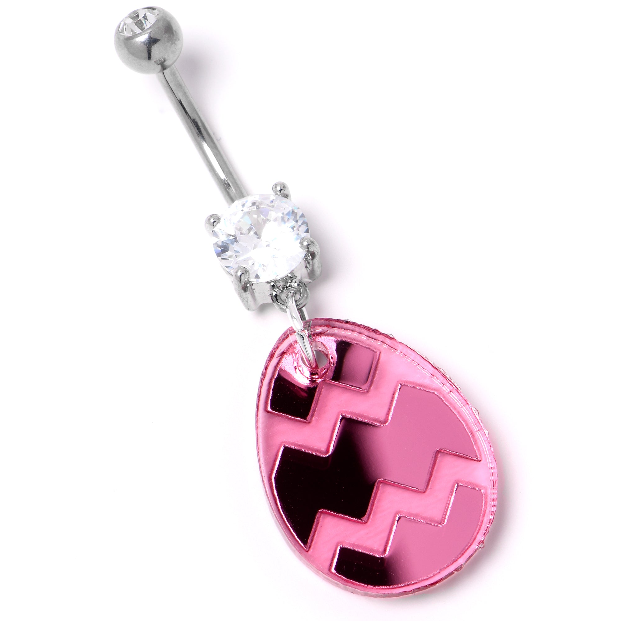 Clear Gem Pink Easter Decorated Egg Dangle  Stainless Steel Belly Ring stylish jewelry