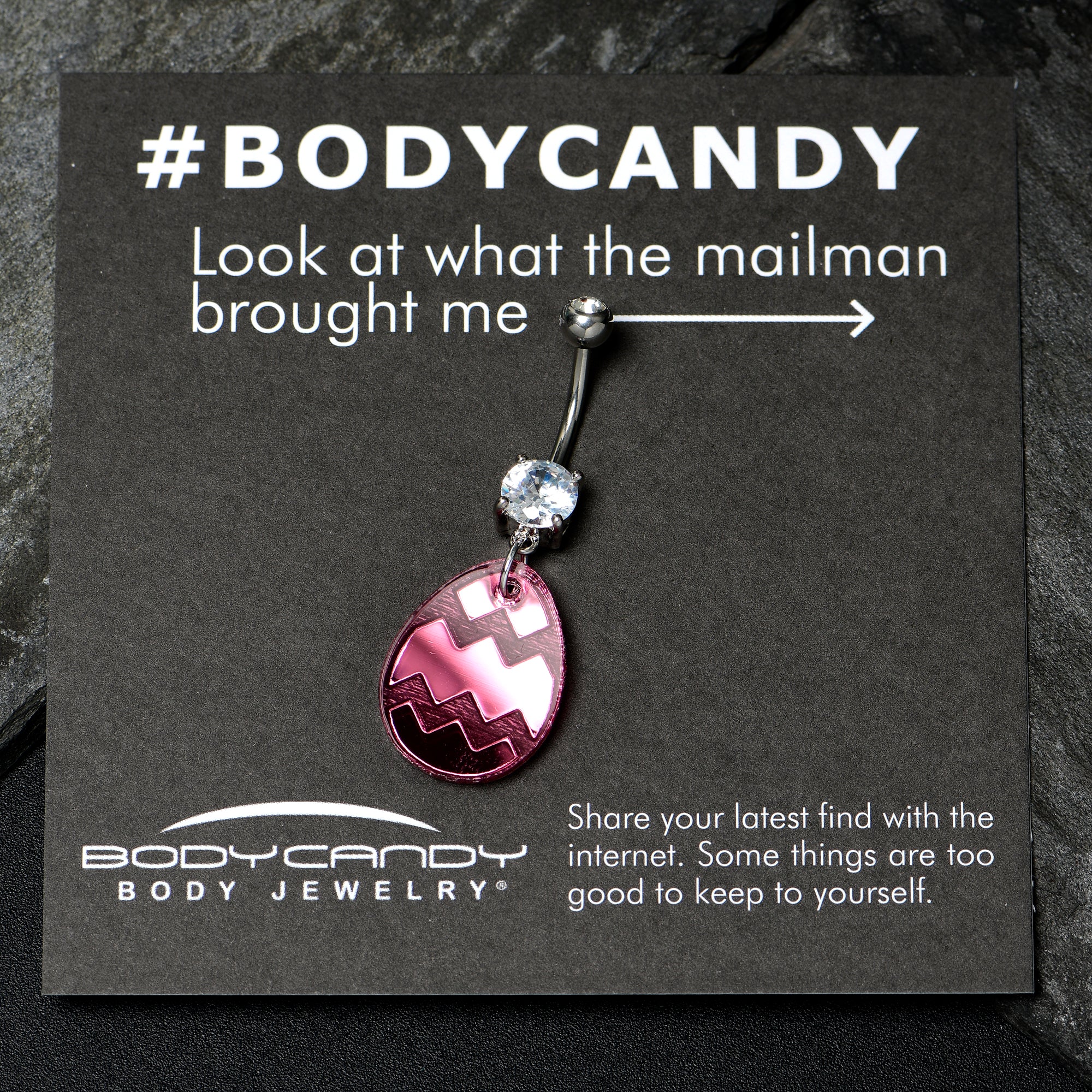 Clear Gem Pink Easter Decorated Egg Dangle  Stainless Steel Belly Ring stainless steel navel piercing