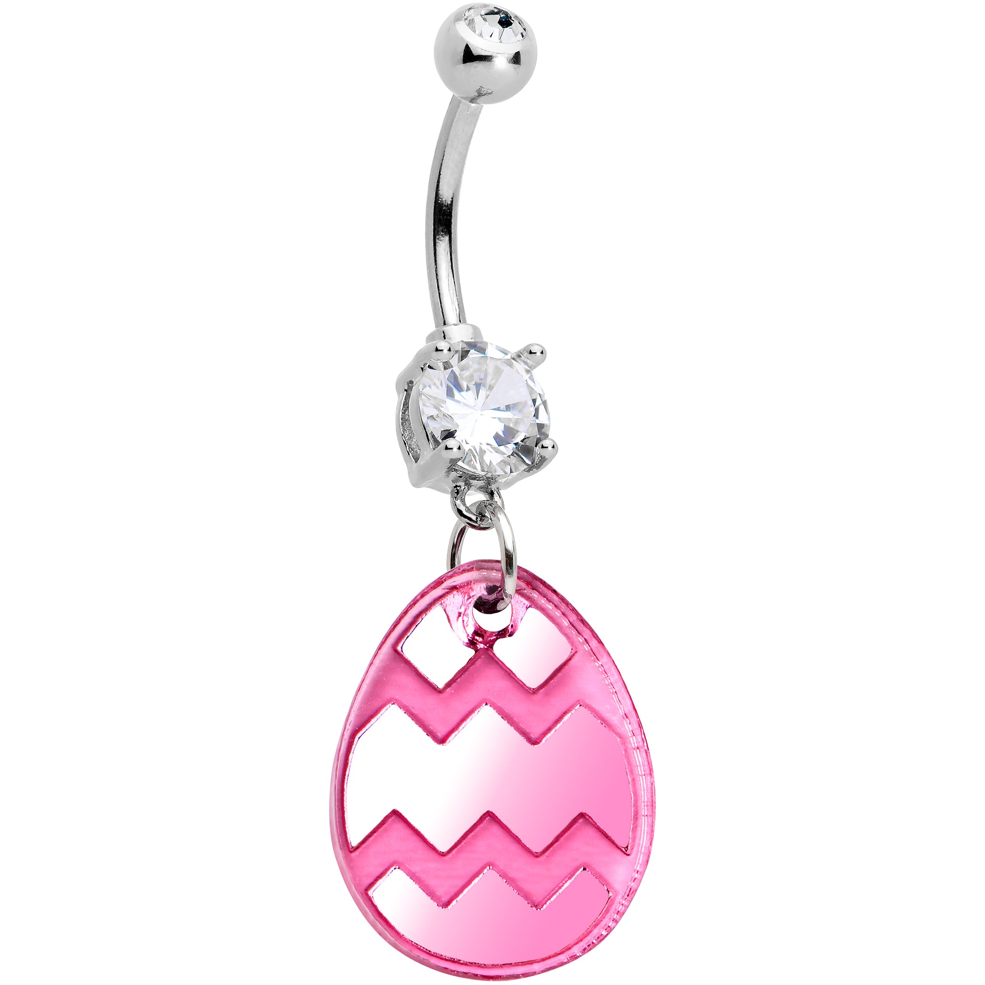 Clear Gem Pink Easter Decorated Egg Dangle  Stainless Steel Belly Ring perfect for sensitive skin