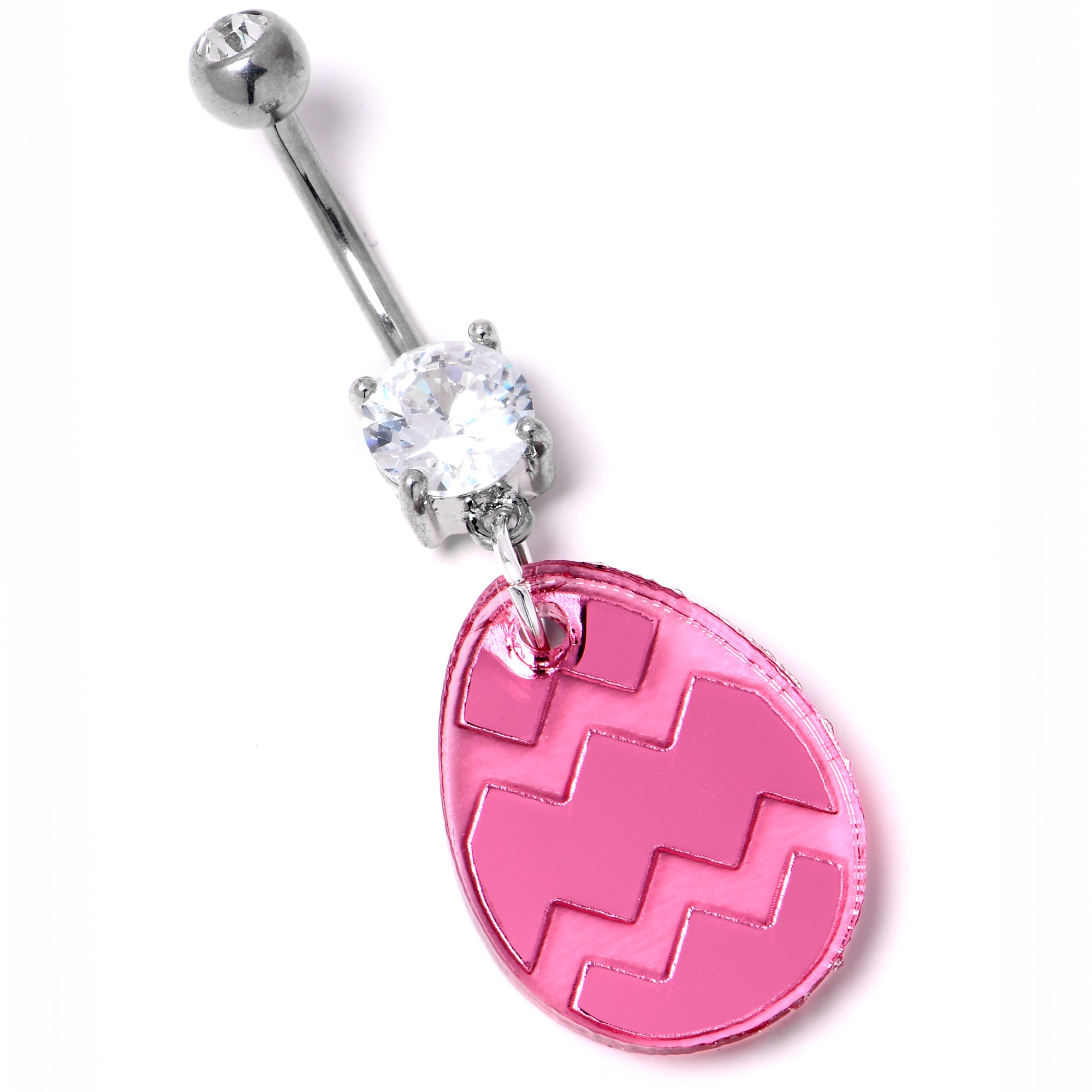 Clear Gem Pink Easter Decorated Egg Dangle  Stainless Steel Belly Ring custom design option