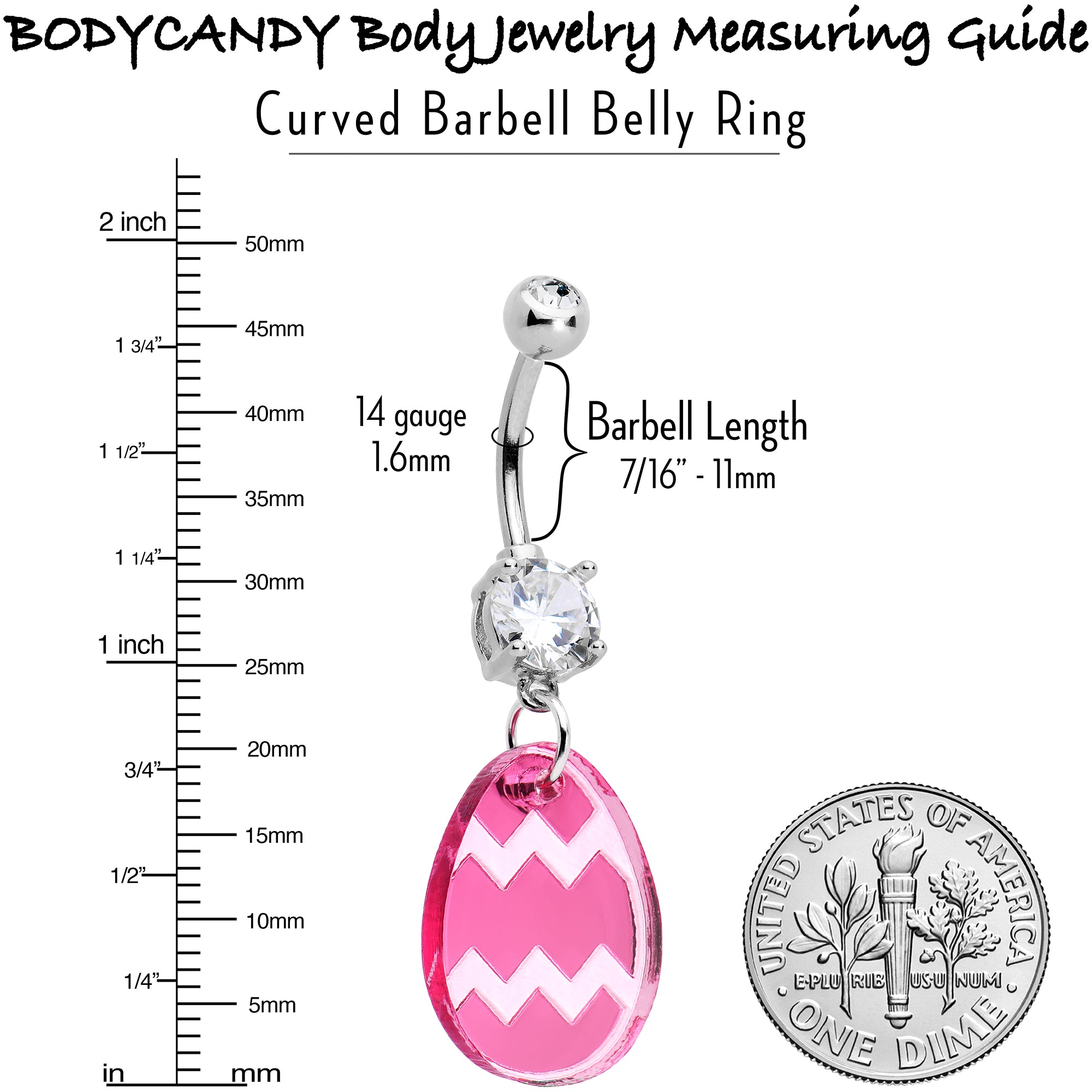 Clear Gem Pink Easter Decorated Egg Dangle Belly Ring