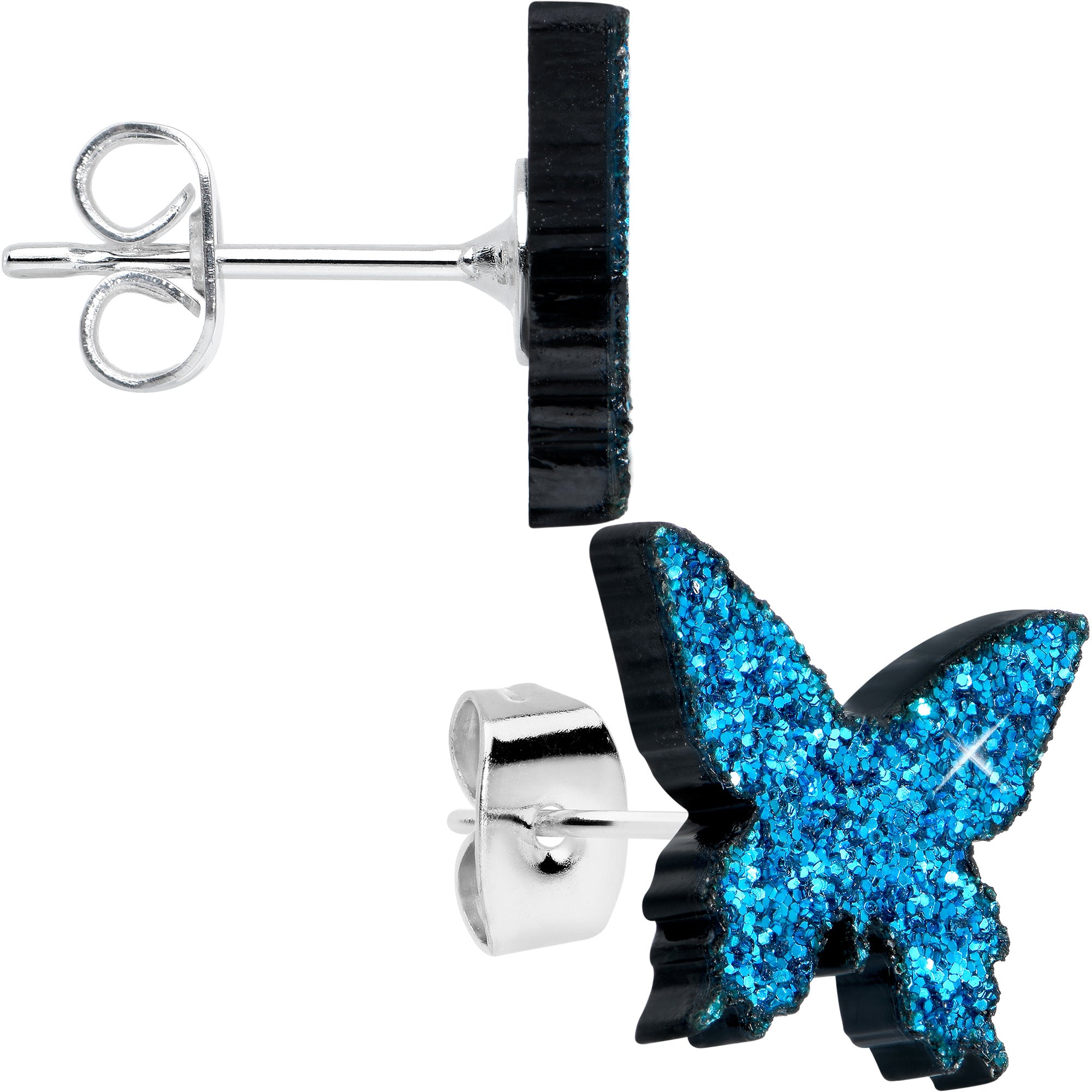 Blue Glitter Butterfly Stud Earring Set lightweight body jewelry