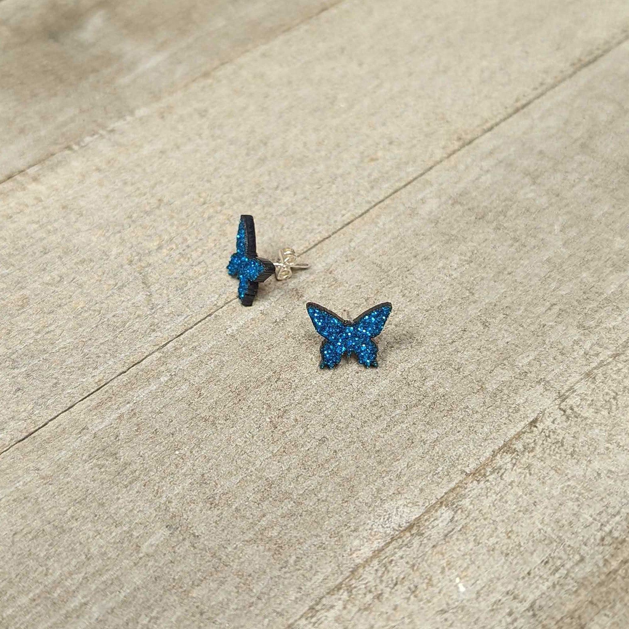Blue Glitter Butterfly Stud Earring Set stylish jewelry