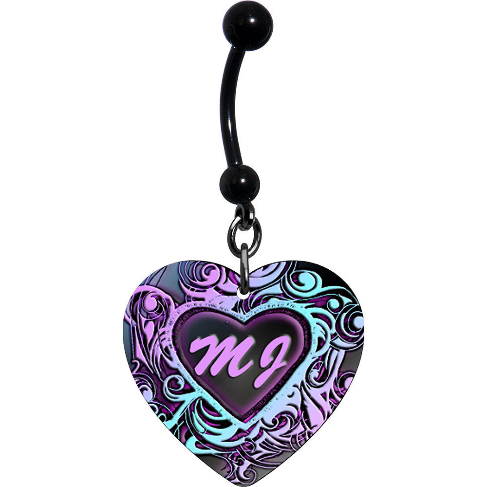 Custom Pink Blue Tribal Heart Personalized Initials Dangle Belly Ring