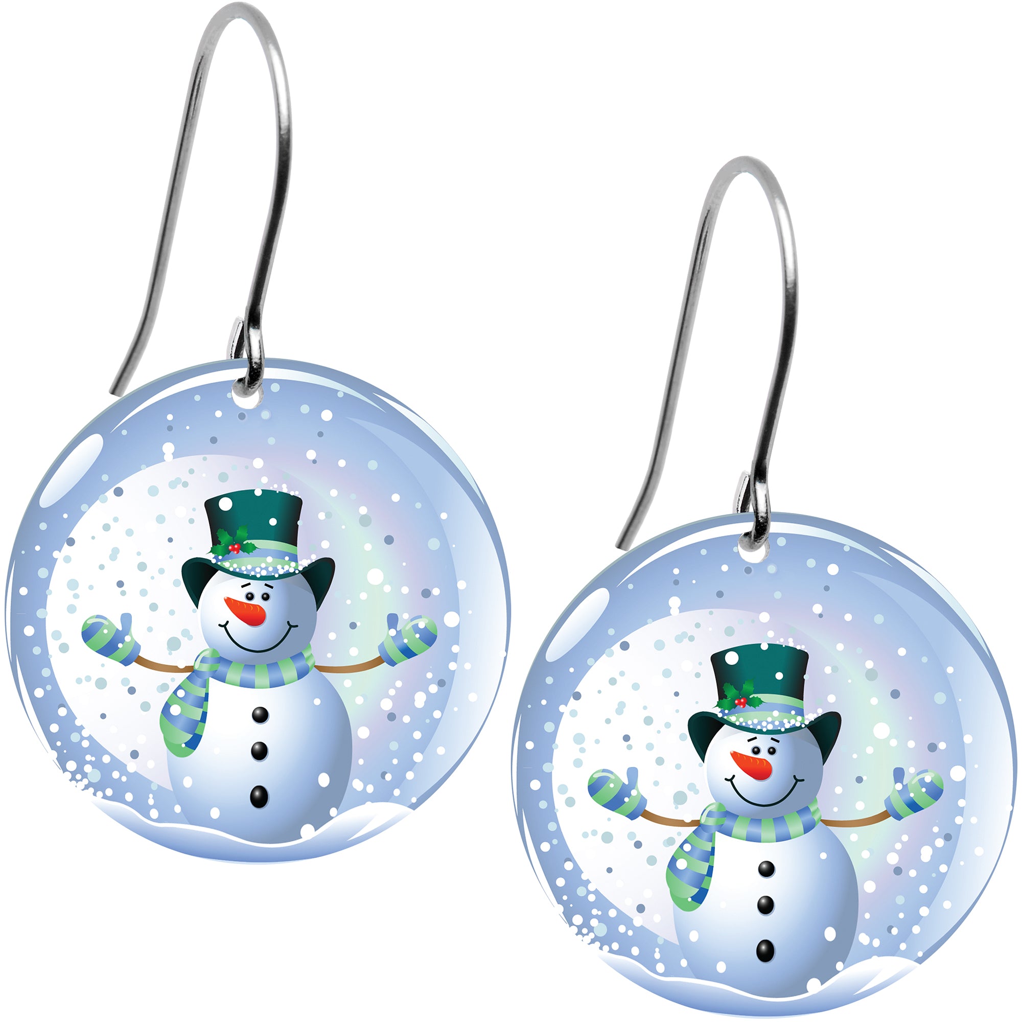 Winter Holiday Christmas Snow Globe Snowman Earrings