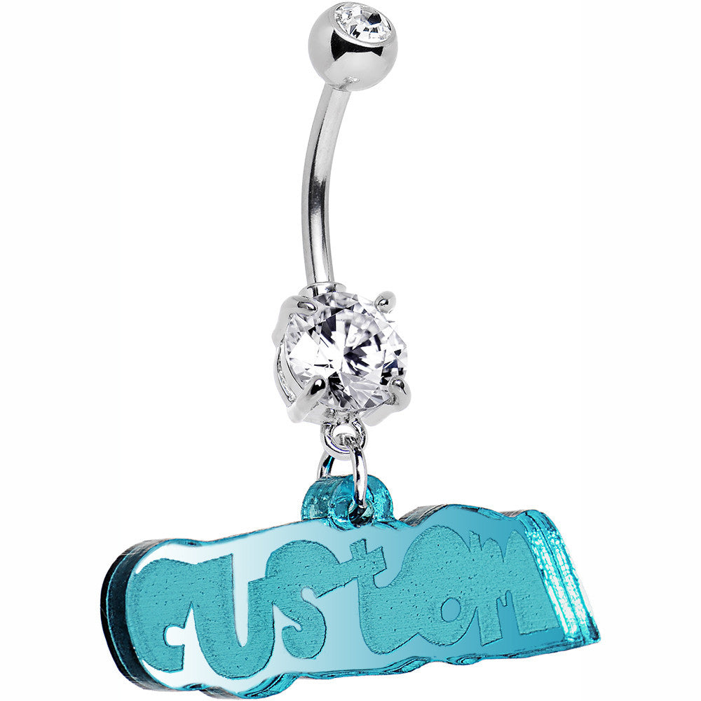 Custom His Name Baby Girl CZ Belly Ring Navel Glass Top Personalized 14ga  3/8