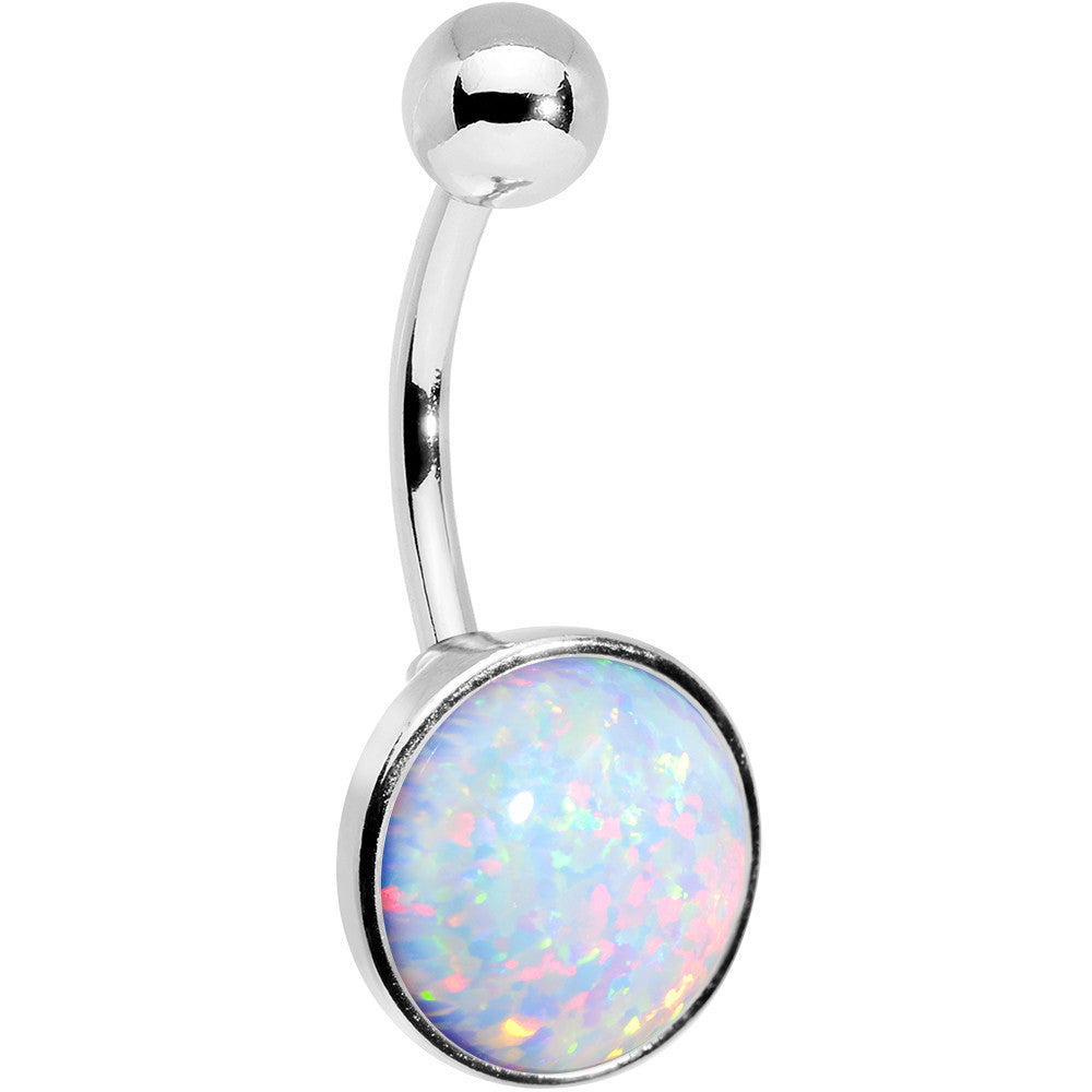 Wear Me White Synthetic Opal Stainless Steel Bottom Mount Hypoallergenic Stainless Steel Belly Ring