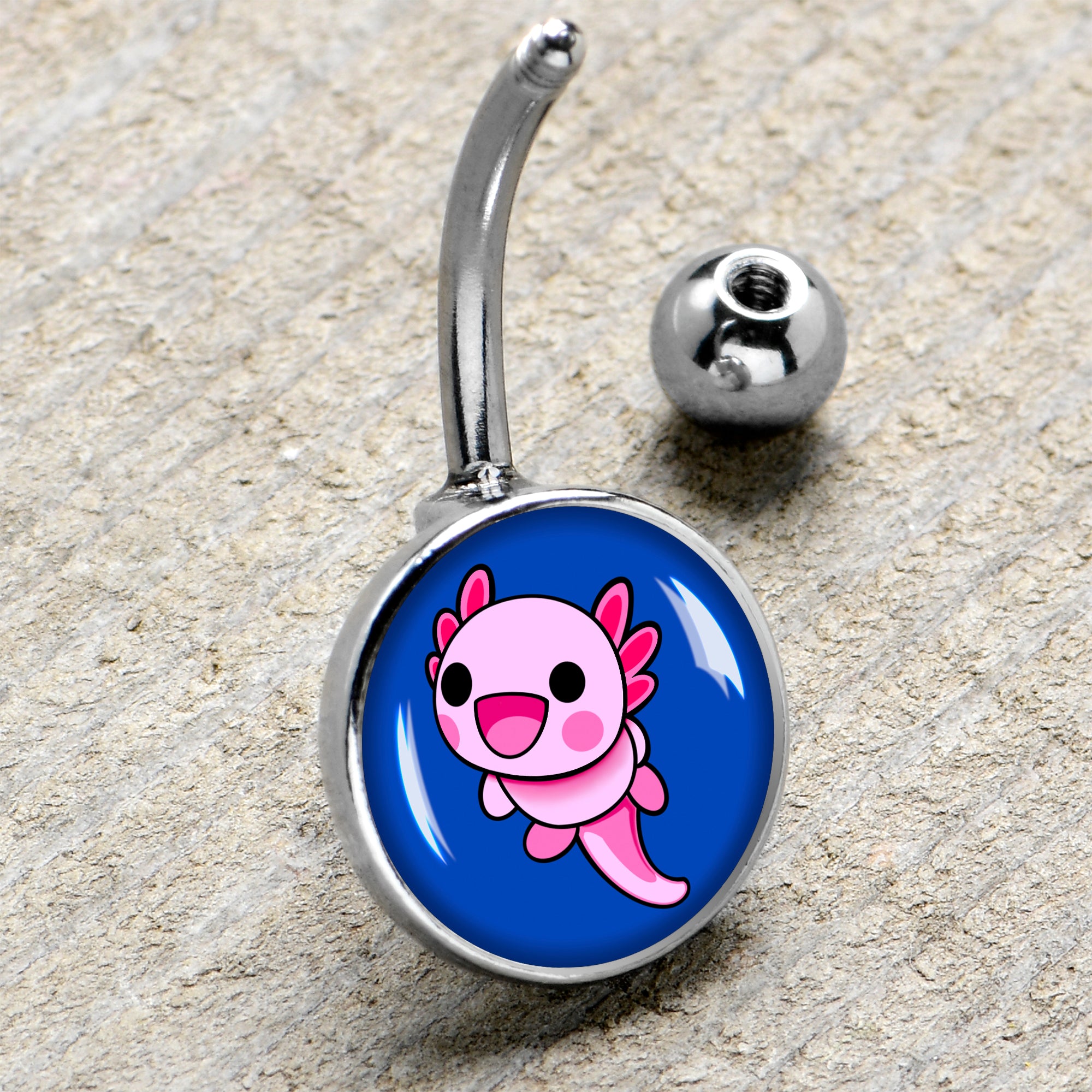 Adorable Axolotl  Stainless Steel Belly Ring handmade design