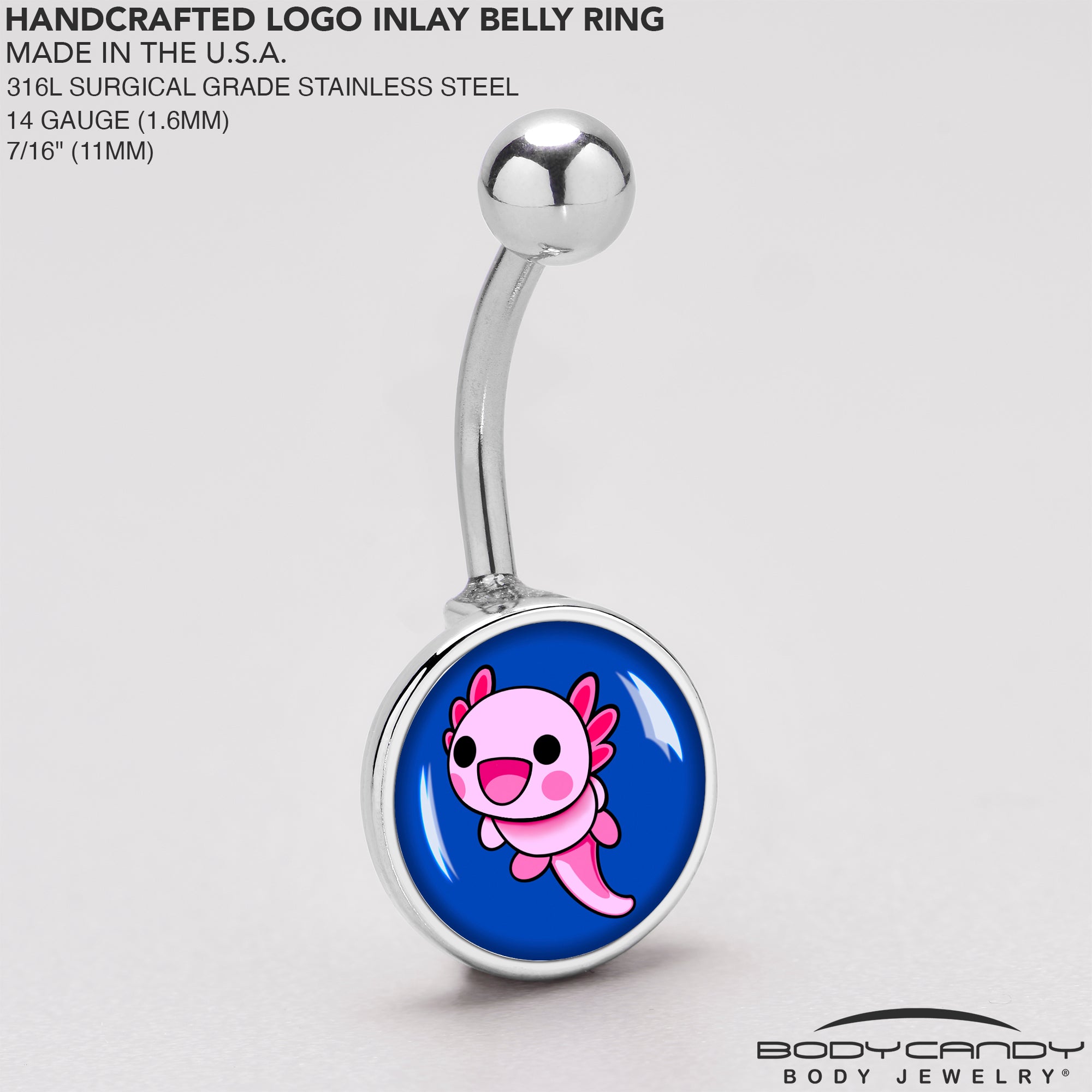 Adorable Axolotl  Stainless Steel Belly Ring stainless steel navel piercing