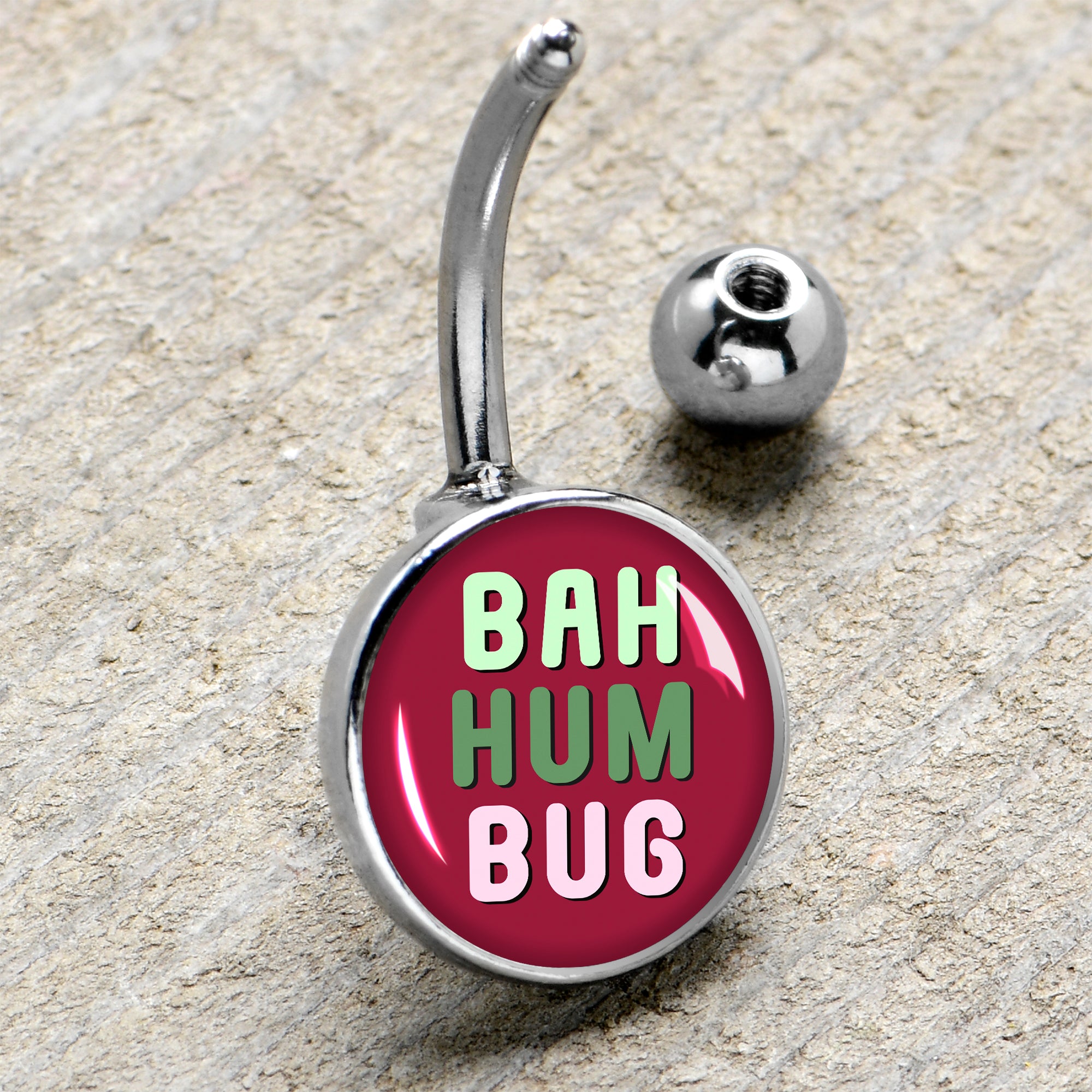 Bah Humbug Holiday Grouch  Stainless Steel Belly Ring handmade design