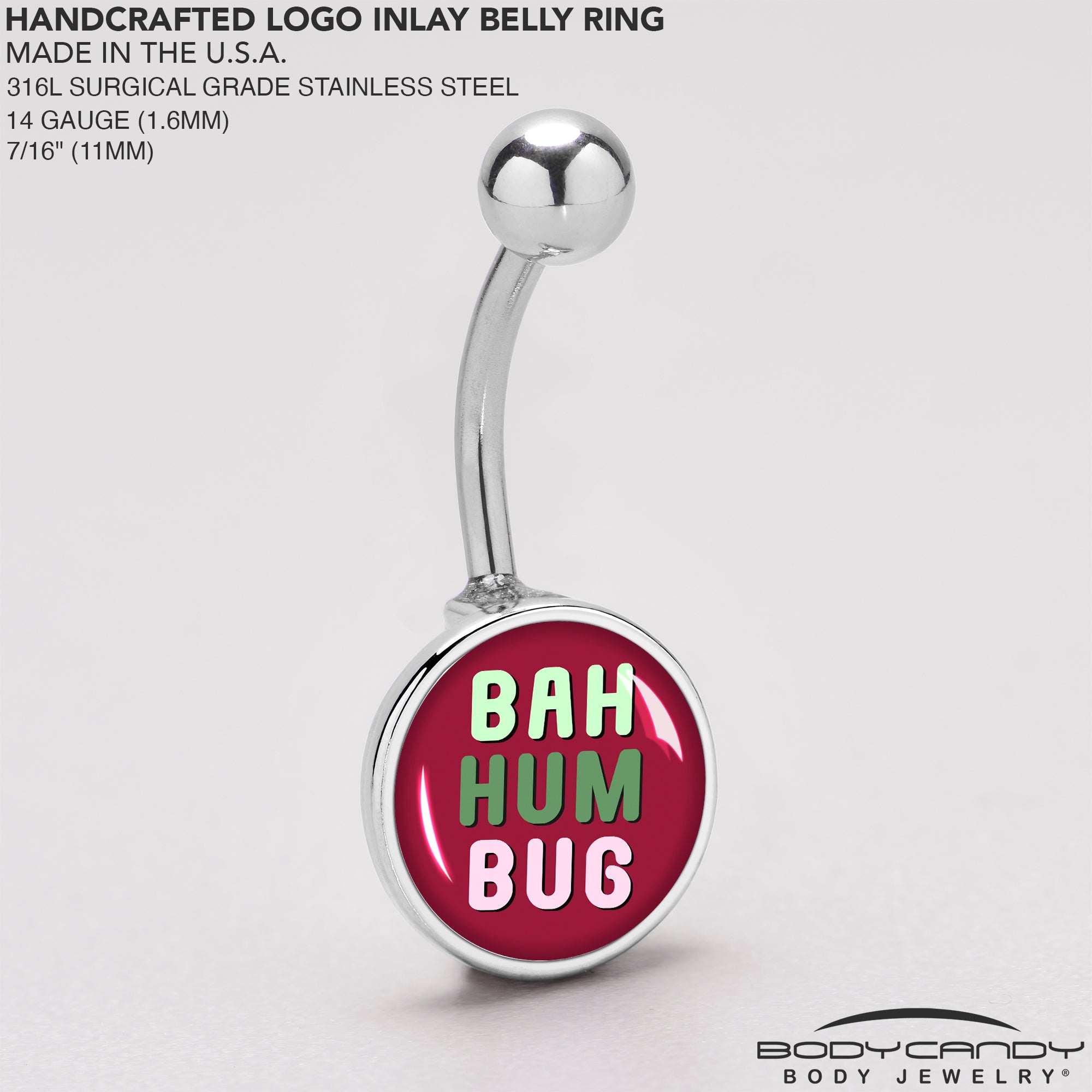 Bah Humbug Holiday Grouch  Stainless Steel Belly Ring stainless steel navel piercing