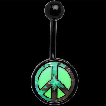 Glow in the Dark Titanium Tie Dyed Peace Sign Belly Ring