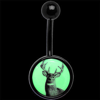Glow in the Dark Titanium Deer Buck Belly Ring