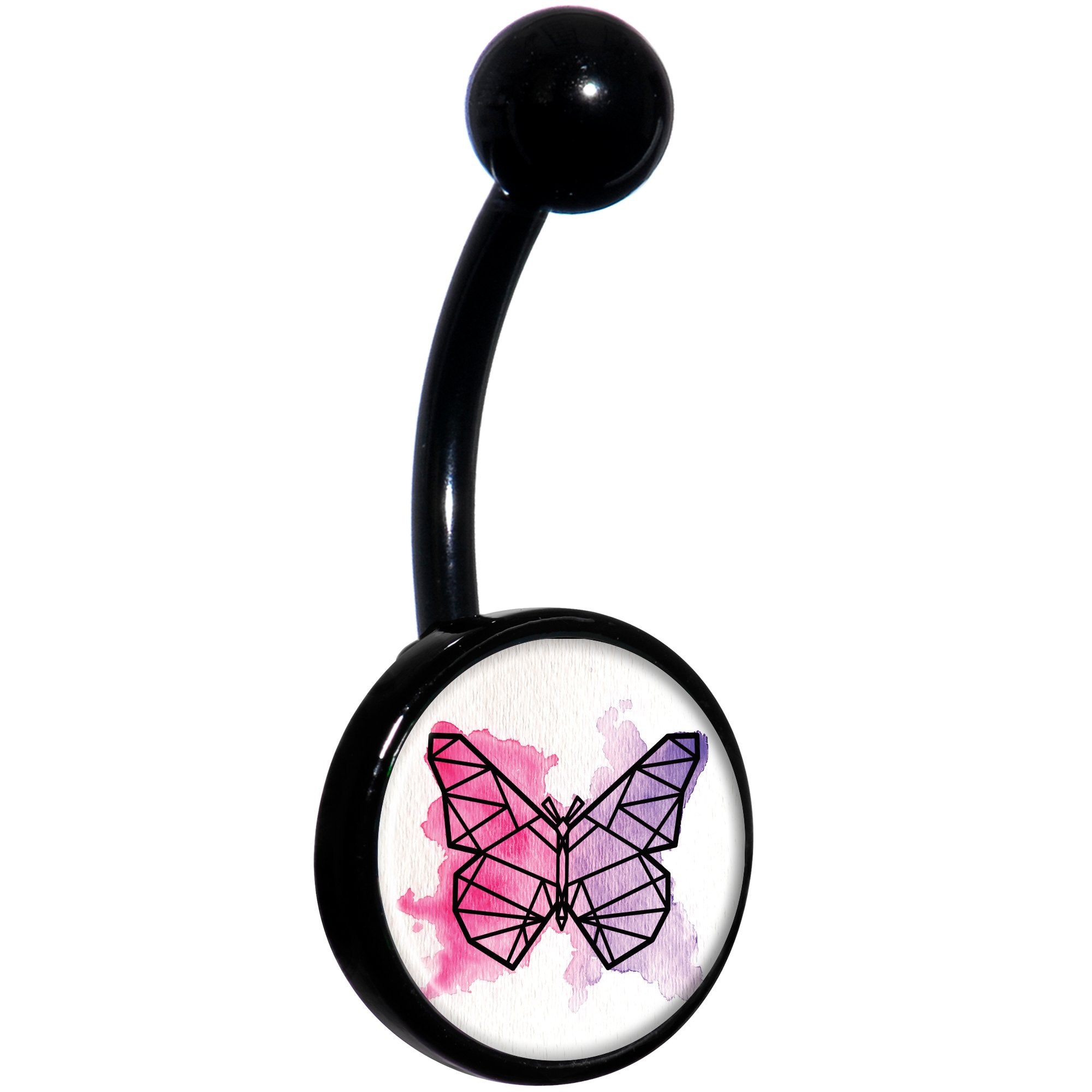 Watercolor Geometric Butterfly Black Hypoallergenic Stainless Steel Belly Ring