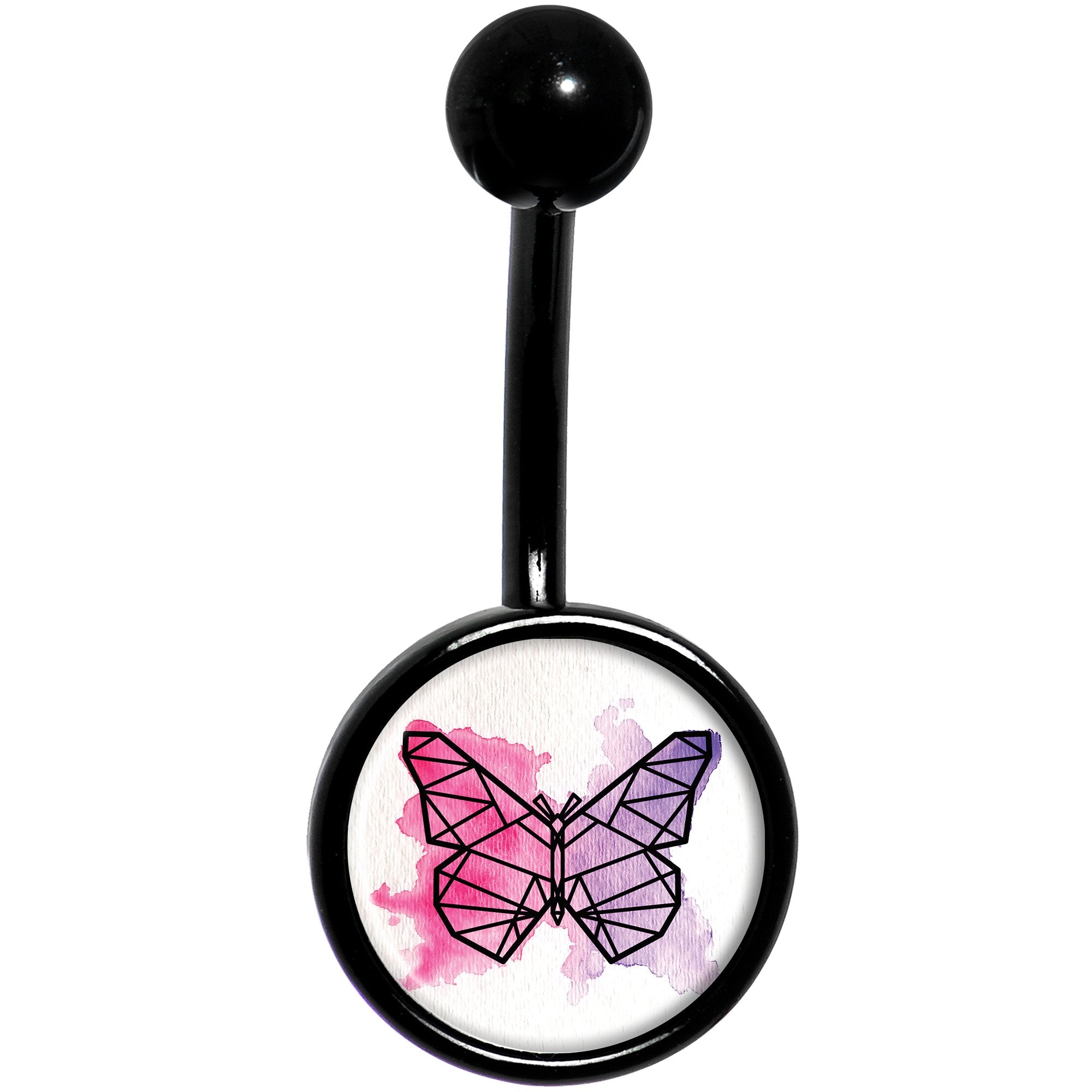 Watercolor Geometric Butterfly Black Belly Ring