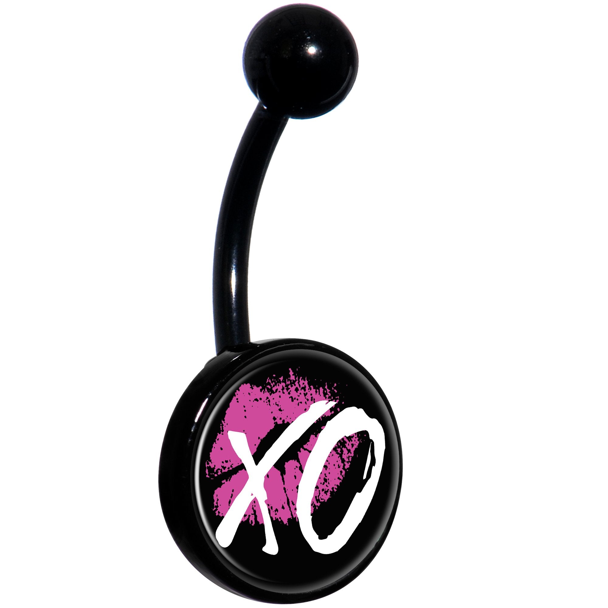 Pink Lips XO Kiss Black Hypoallergenic Stainless Steel Belly Ring