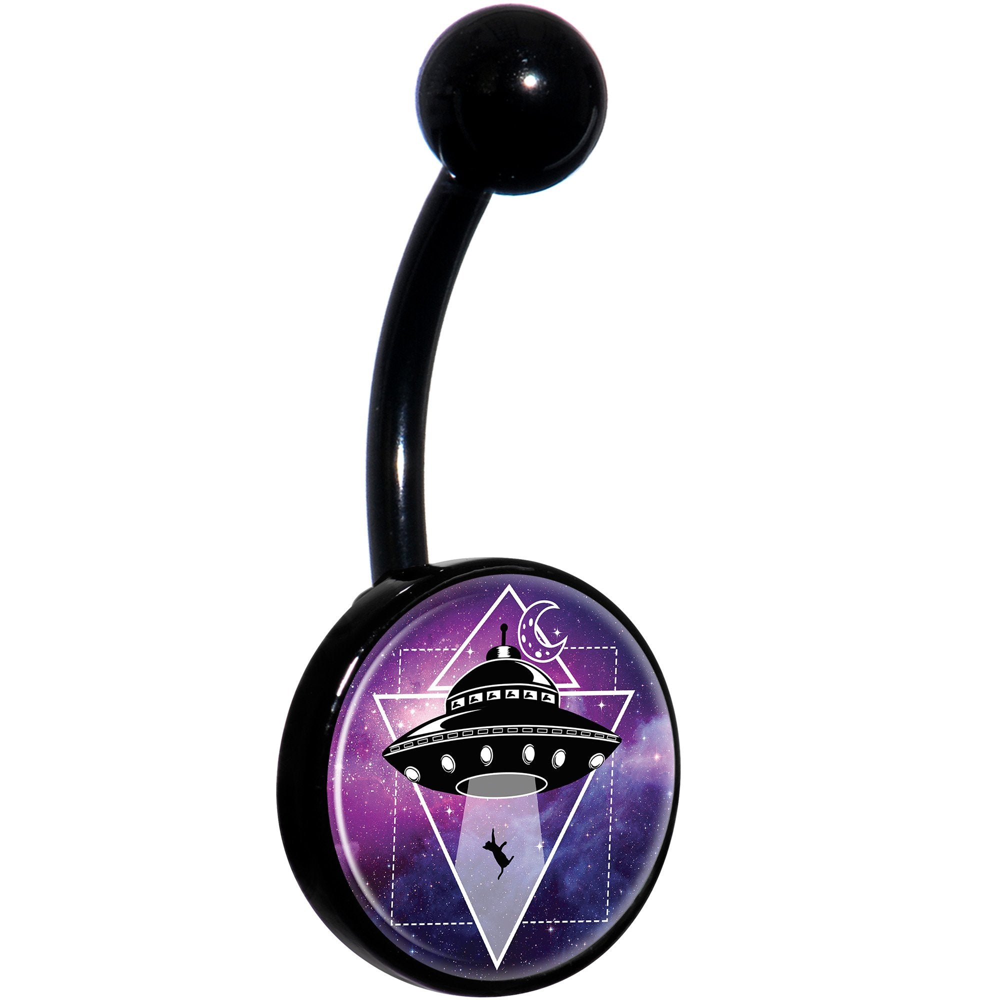 UFO Cat Abduction Black Hypoallergenic Stainless Steel Belly Ring