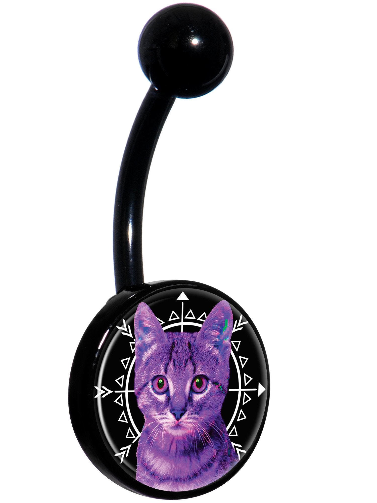 Boho Fuchsia Kitty Cat Black  Stainless Steel Belly Ring handmade design
