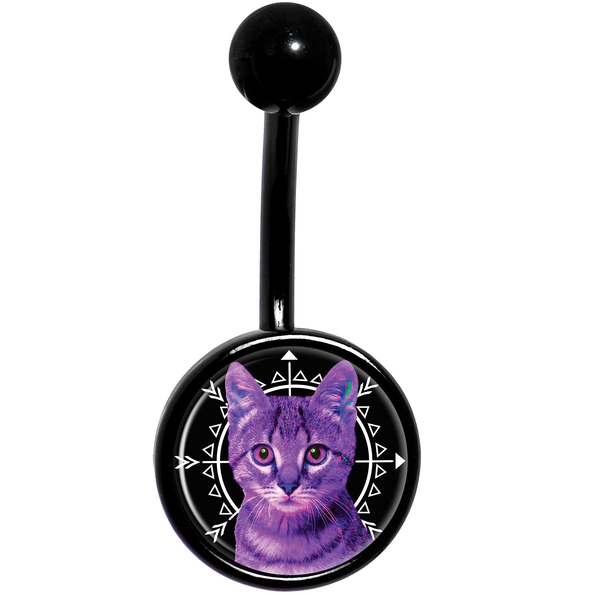 Boho Fuchsia Kitty Cat Black  Stainless Steel Belly Ring lightweight comfortable