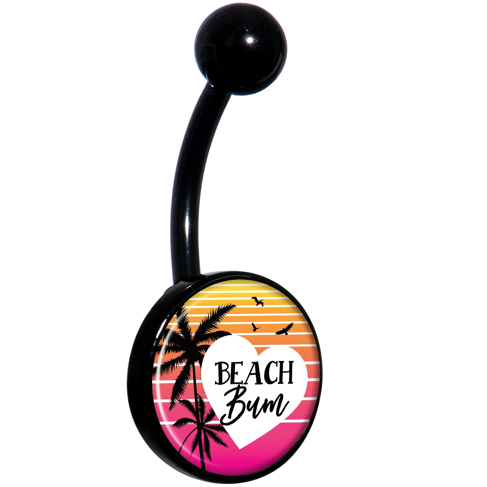 Tropical Paradise Beach Bum Black Hypoallergenic Stainless Steel Belly Ring