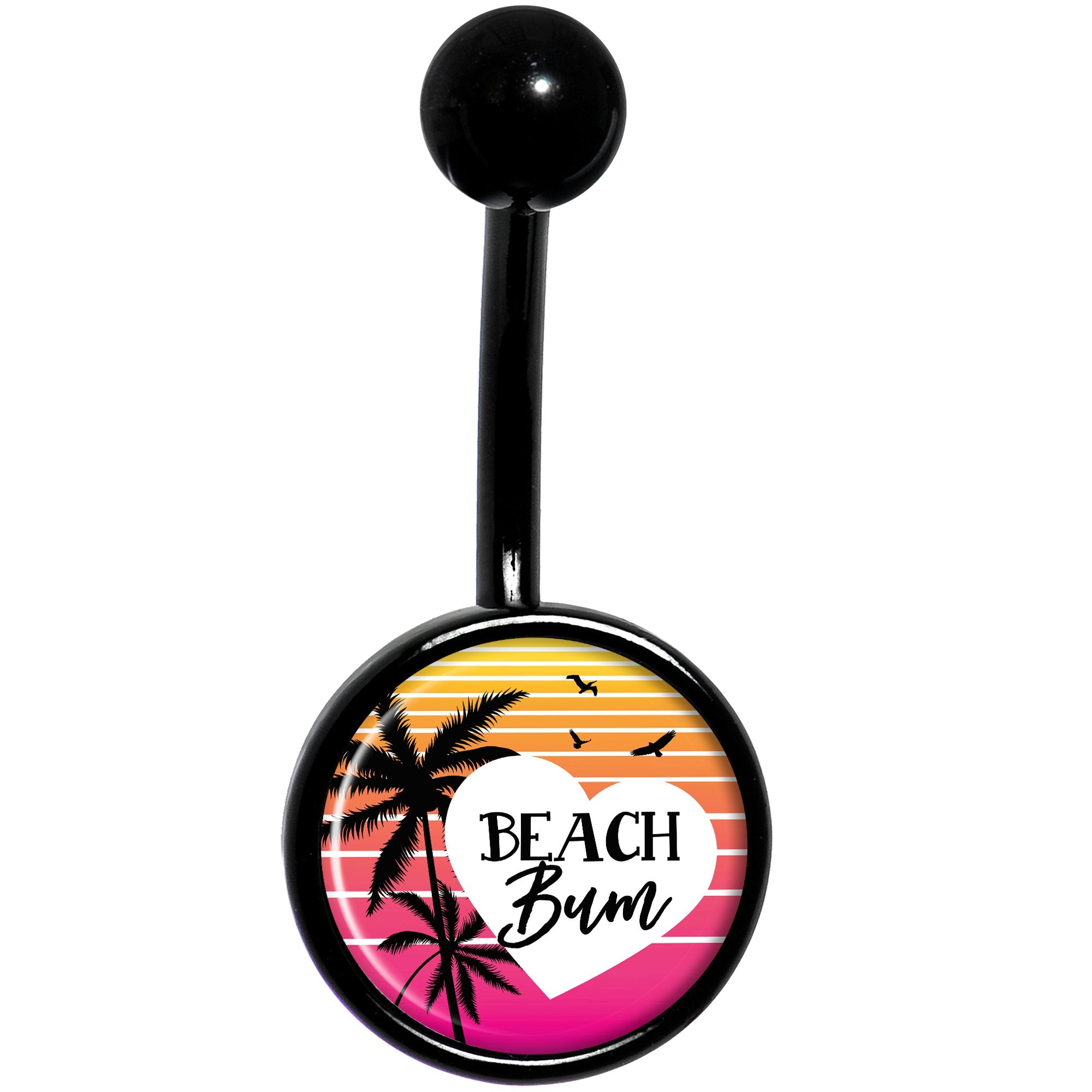Tropical Paradise Beach Bum Black  Stainless Steel Belly Ring lightweight comfortable
