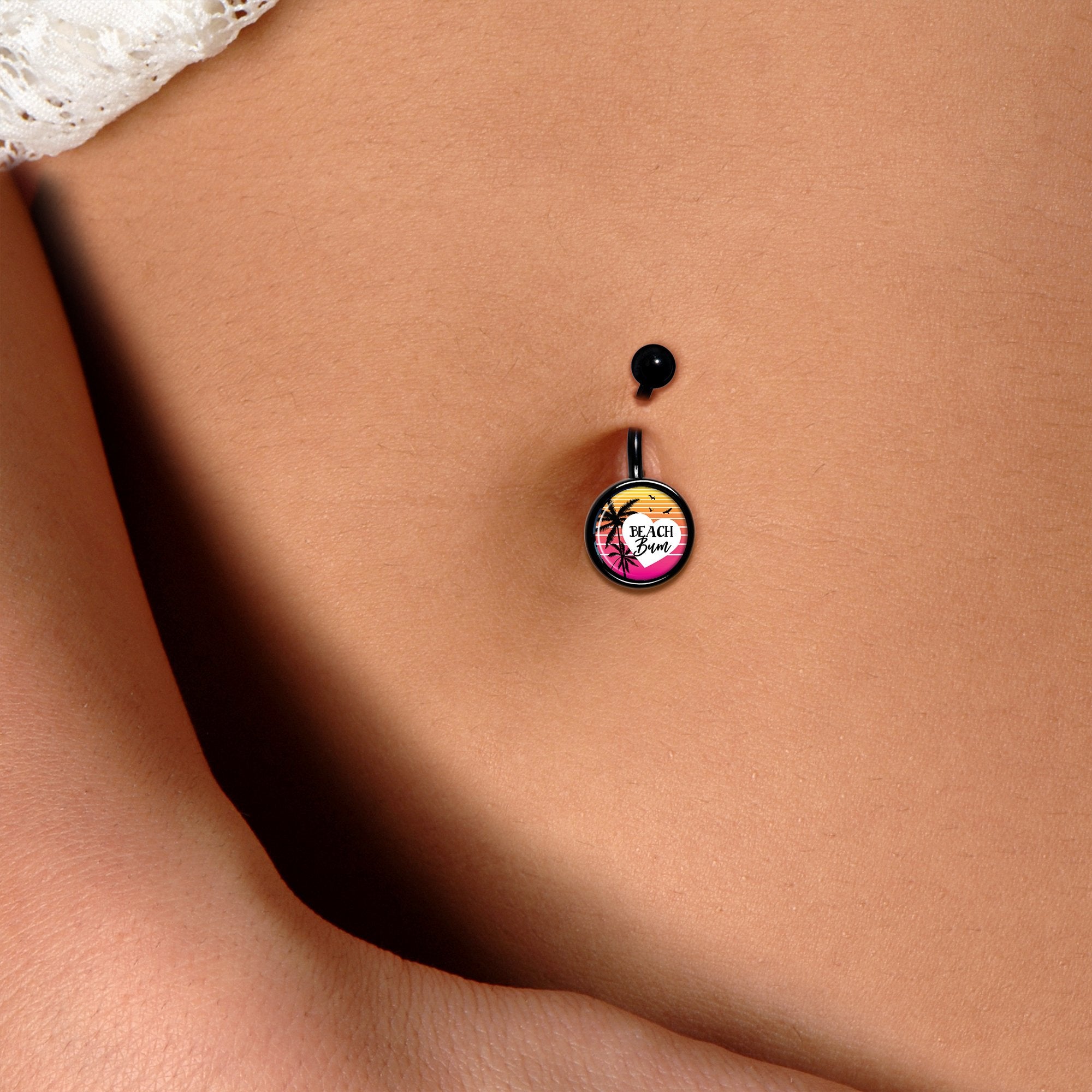 Tropical Paradise Beach Bum Black  Stainless Steel Belly Ring stylish jewelry