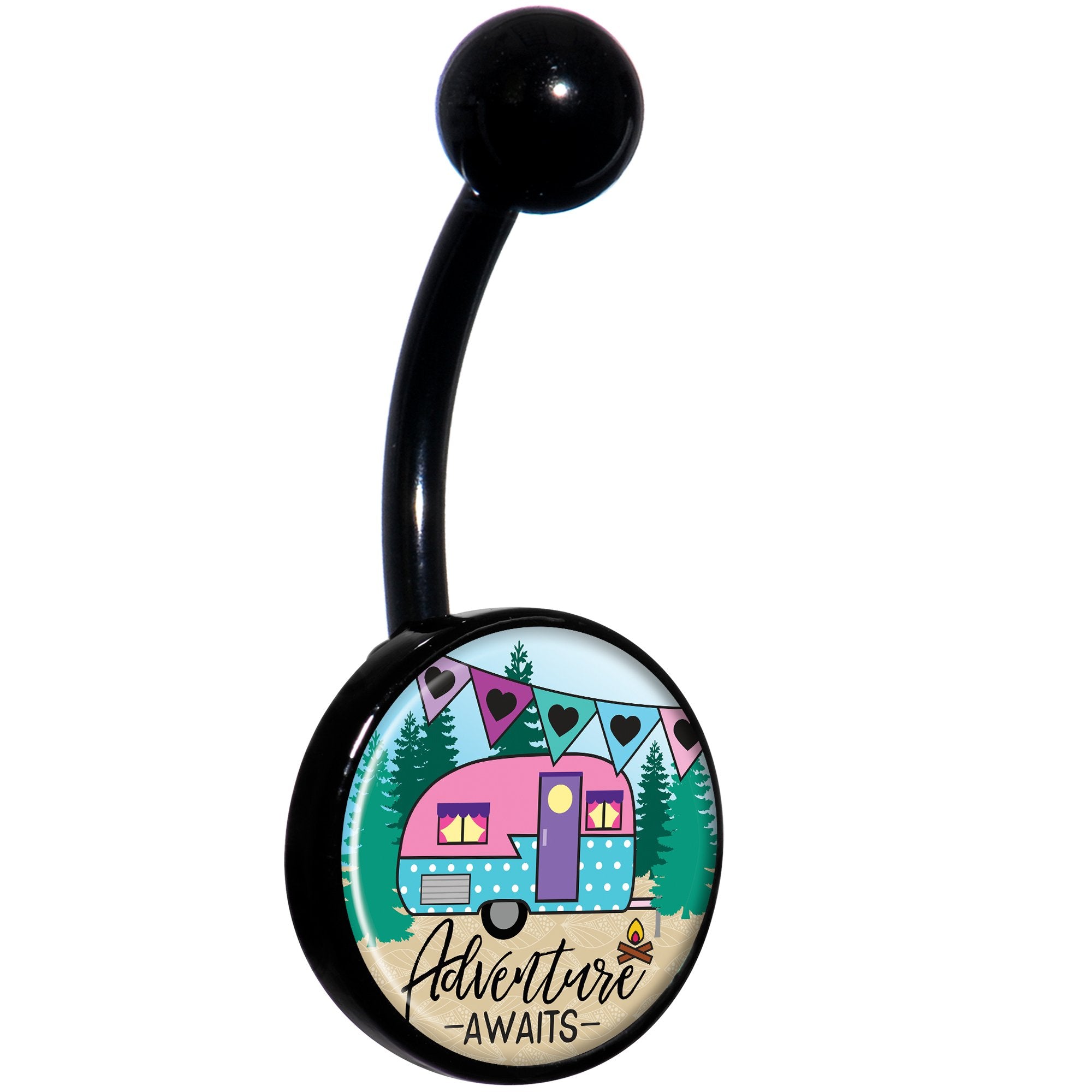 Adventure Awaits Camper Black Hypoallergenic Stainless Steel Belly Ring