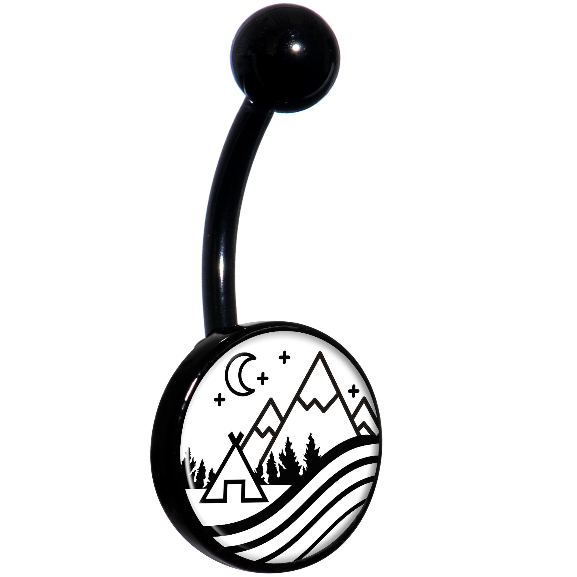 Camping in the Mountains Black Hypoallergenic Stainless Steel Belly Ring