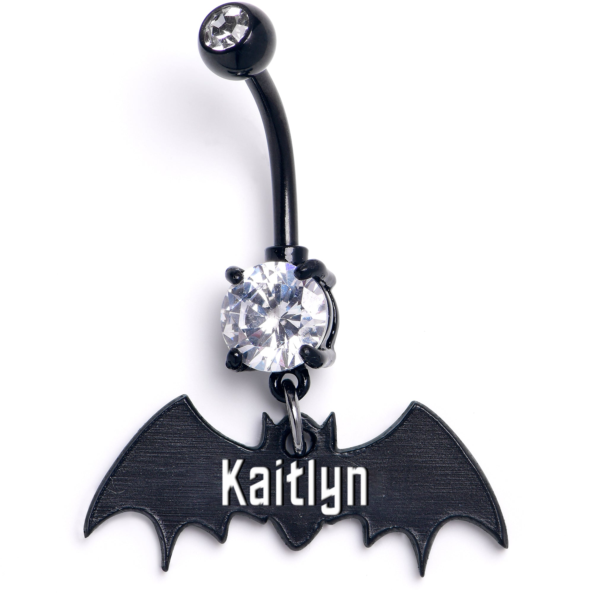 Custom Clear Gem Black Bat Personalized Dangle Belly Ring