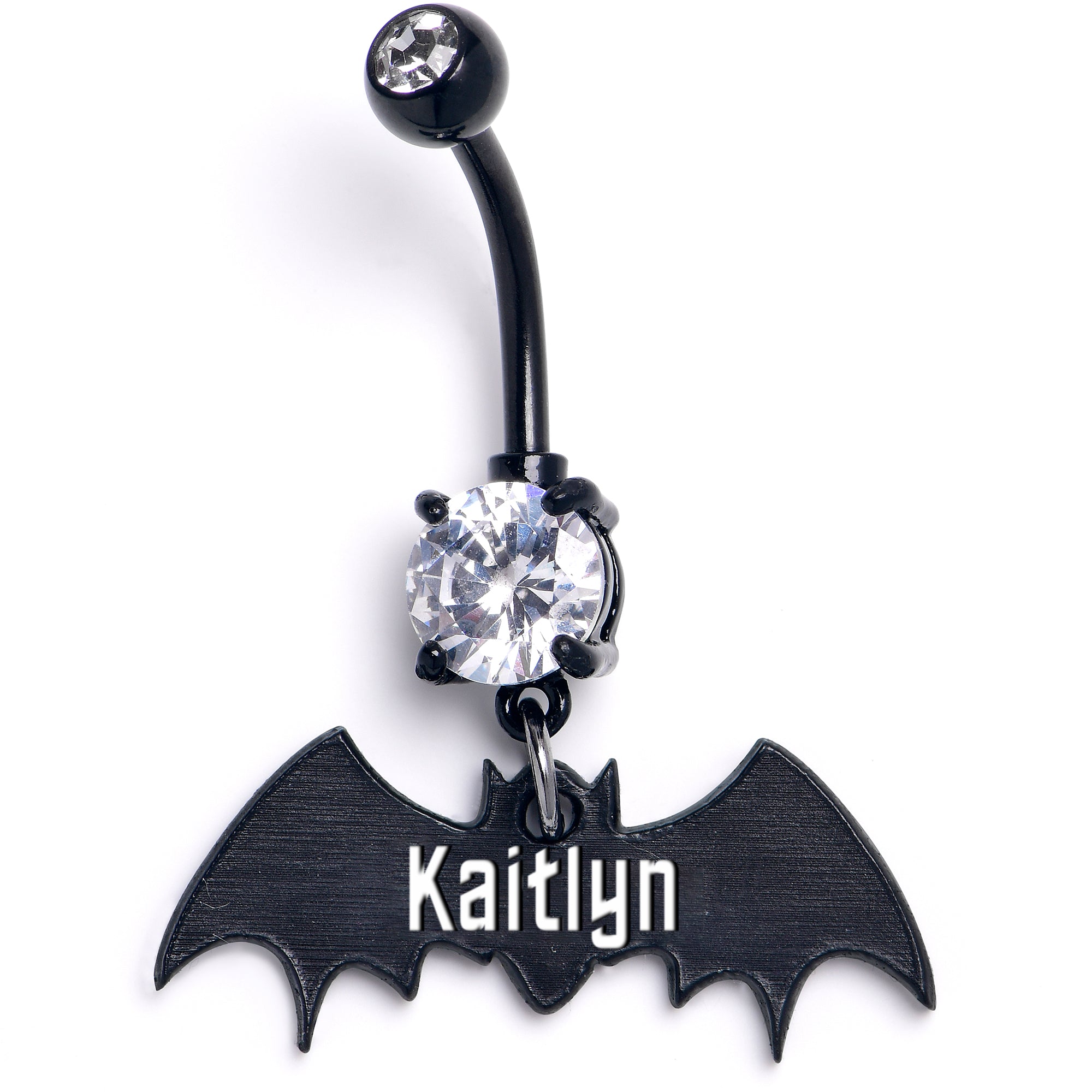Custom Clear Gem Black Bat Personalized Dangle  Stainless Steel Belly Ring lightweight comfortable