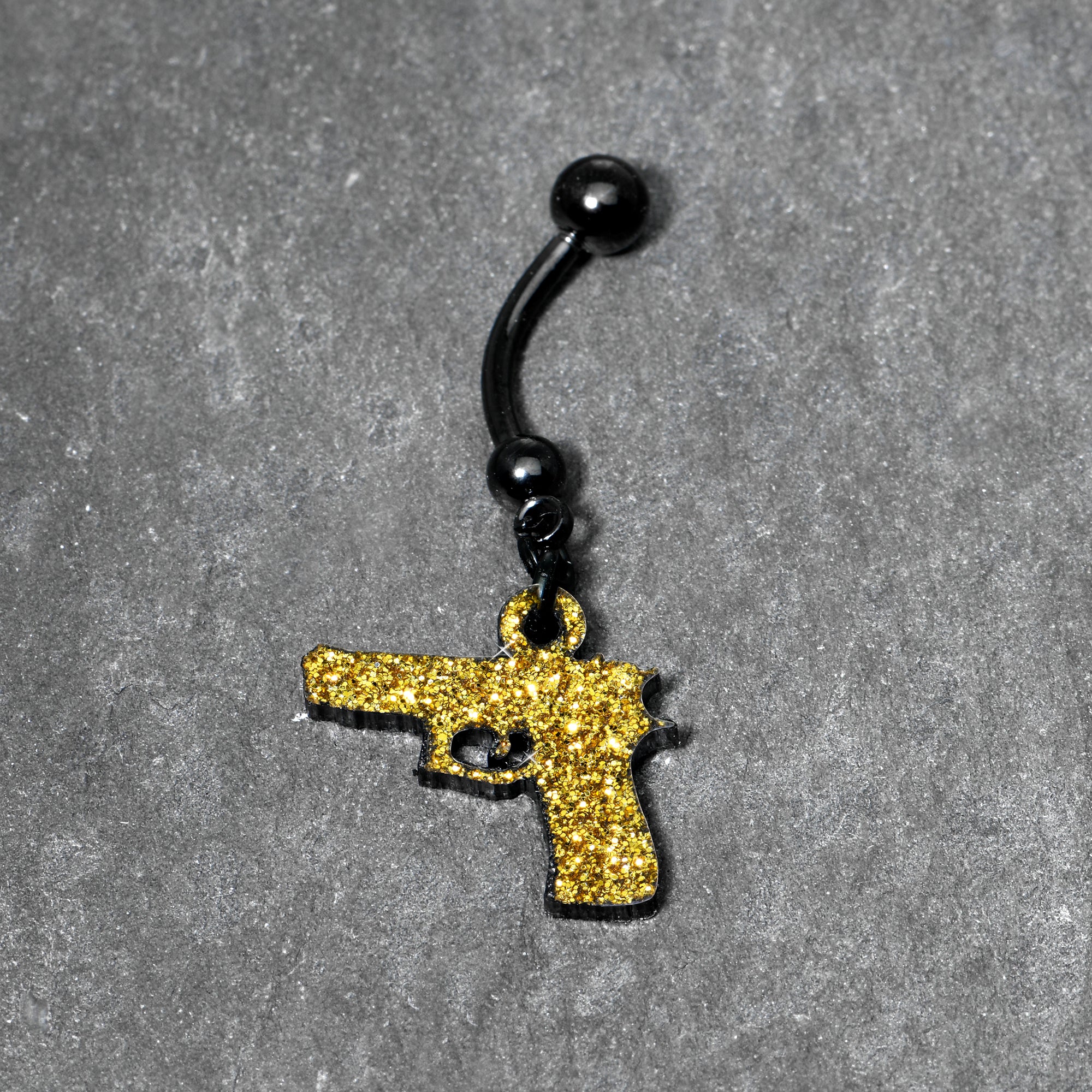 Yellow Glitter Gun Dangle  Stainless Steel Belly Ring stylish jewelry