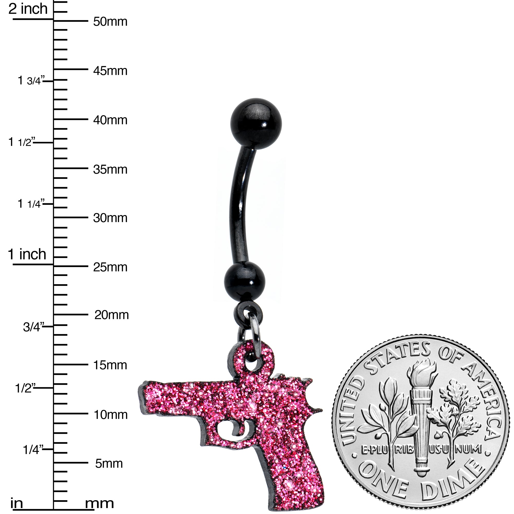 Pink Glitter Gun Dangle  Stainless Steel Belly Ring lightweight comfortable