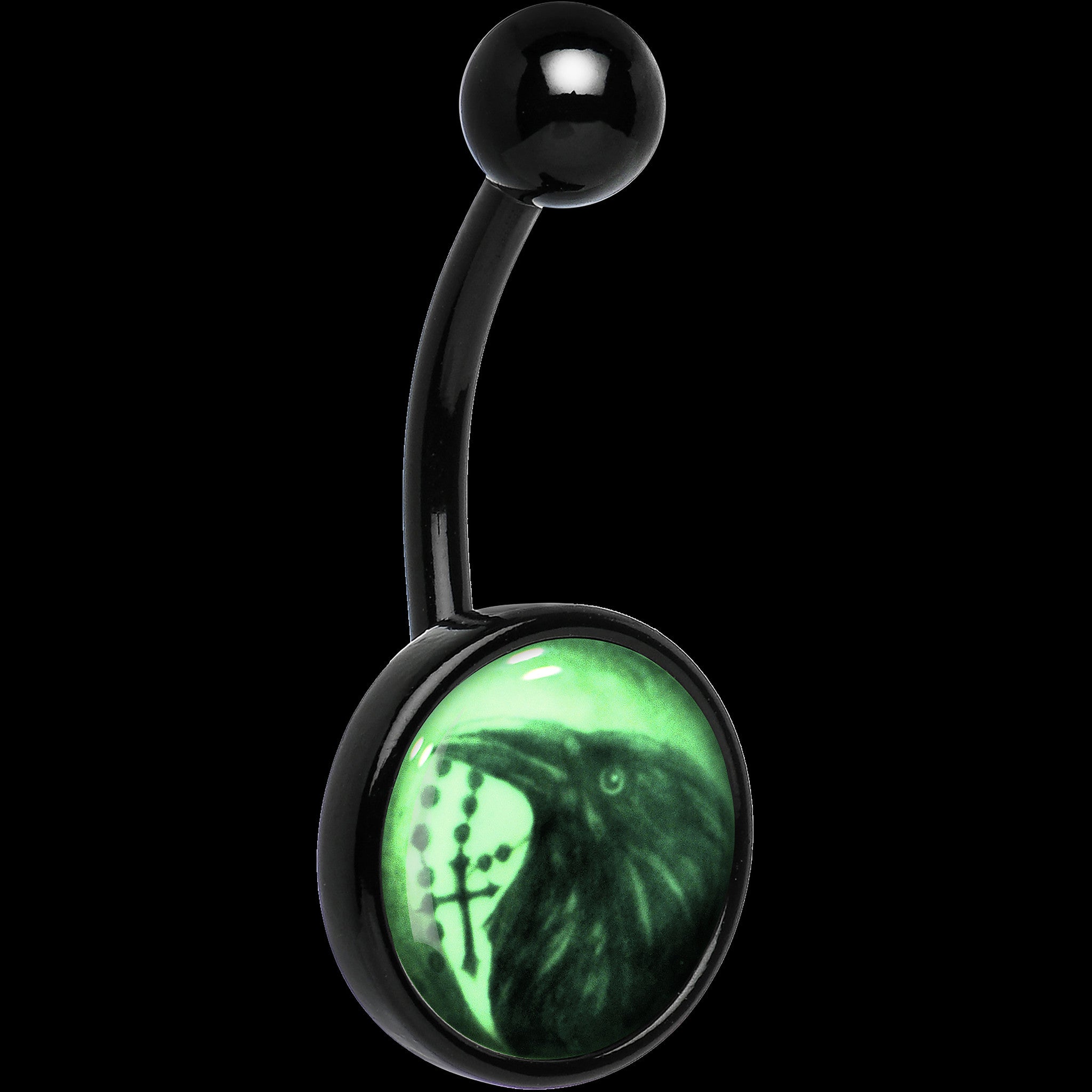 Black Titanium Raven and Cross Glow in the Dark  Stainless Steel Belly Ring lightweight comfortable