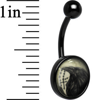 Black Titanium Raven and Cross Glow in the Dark  Stainless Steel Belly Ring stylish jewelry