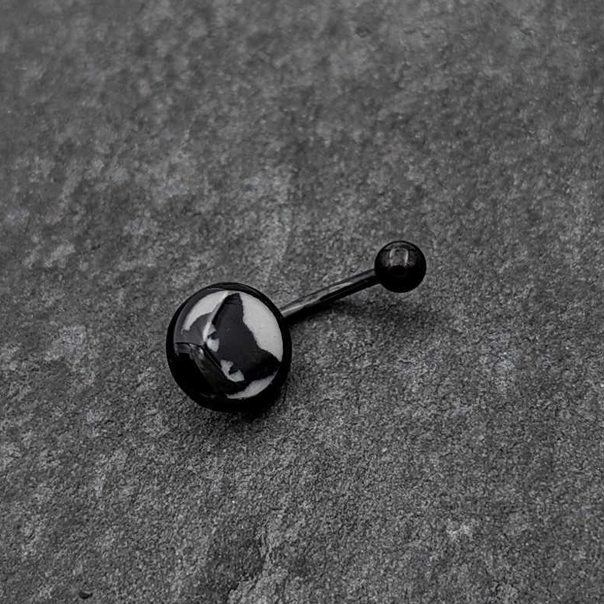 Black Glow in the Dark Peeking Black Cat  Stainless Steel Belly Ring handmade design