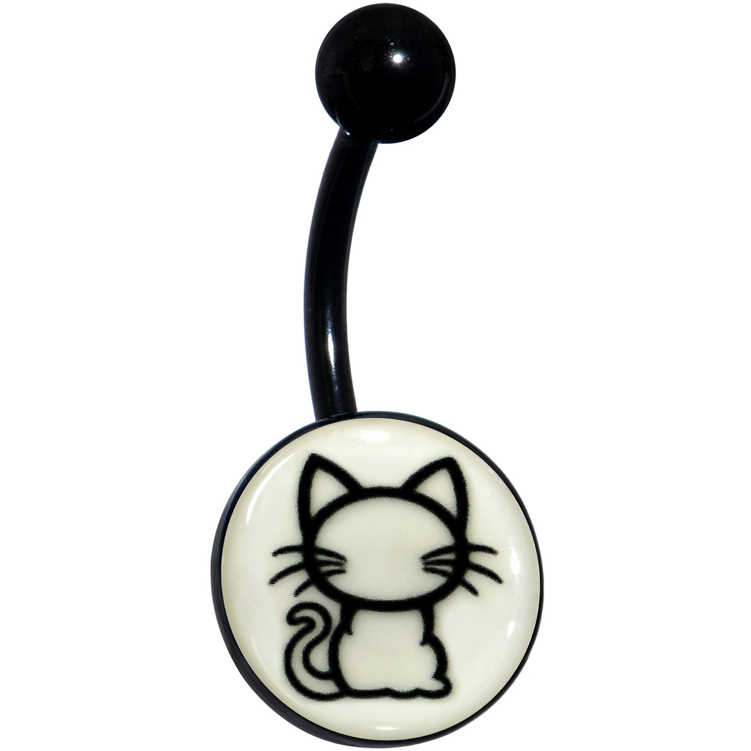 Black Anodized Glow in the Dark Kitty Cat Hypoallergenic Stainless Steel Belly Ring