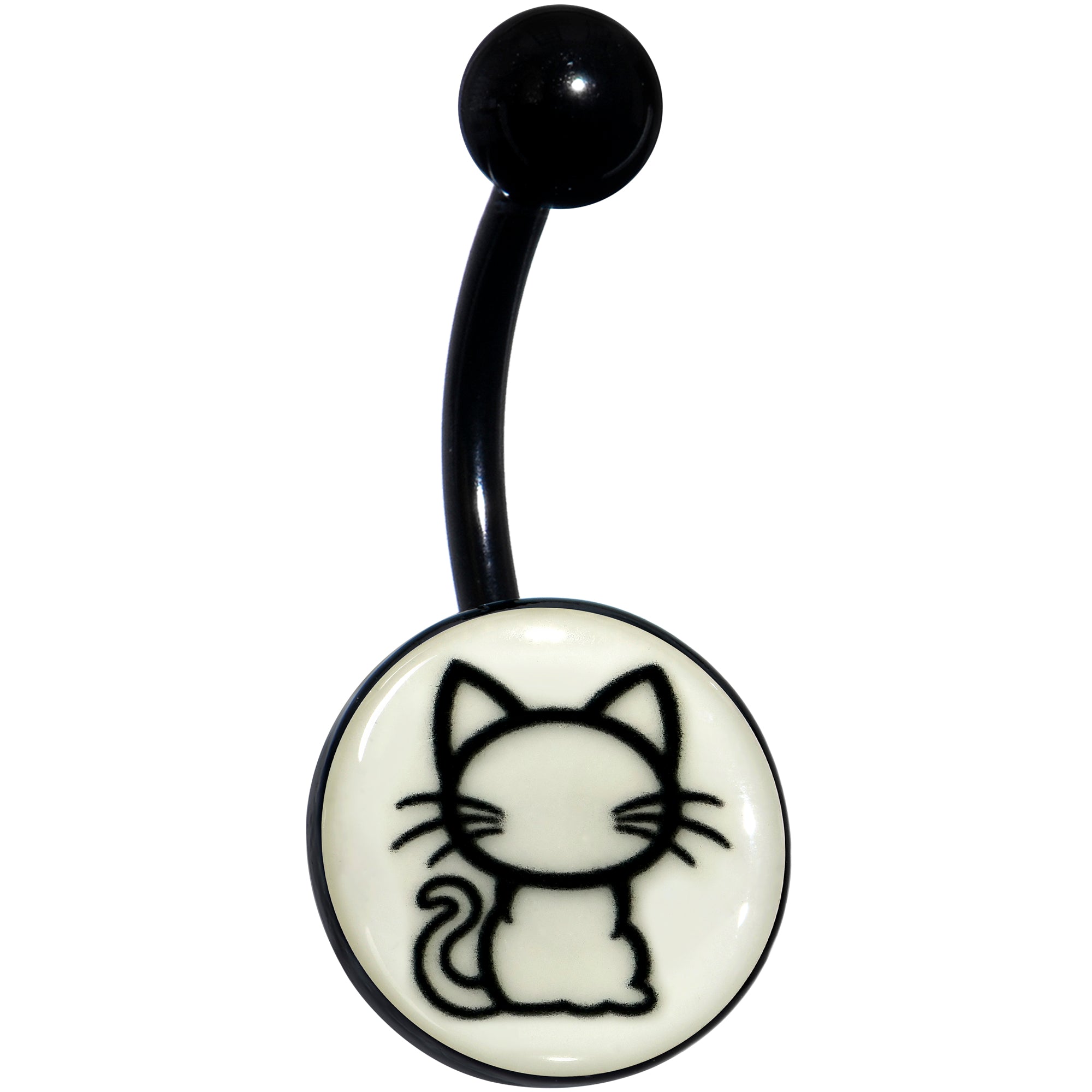 Black Anodized Glow in the Dark Kitty Cat Hypoallergenic Stainless Steel Belly Ring