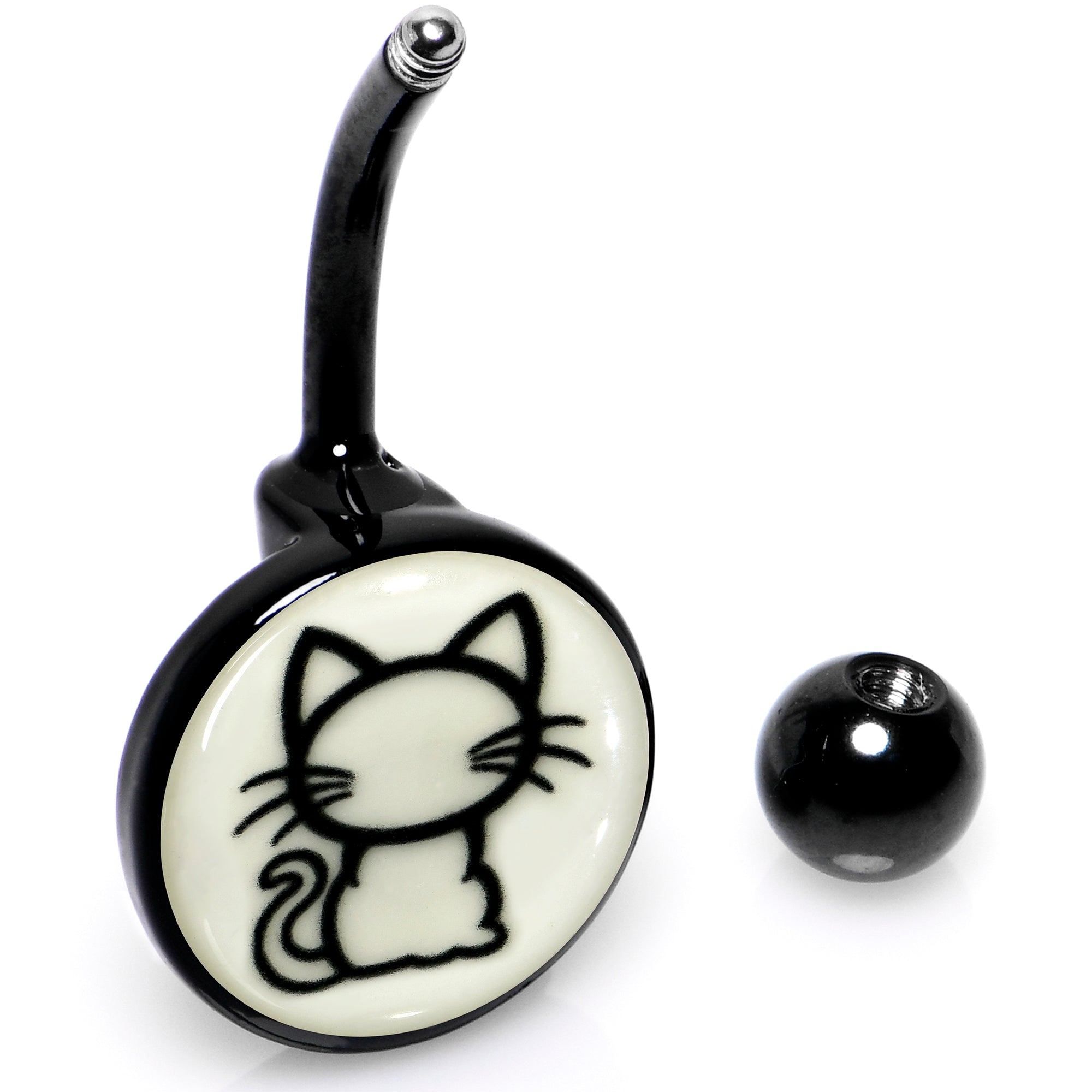 Black Anodized Glow in the Dark Kitty Cat  Stainless Steel Belly Ring stainless steel navel piercing