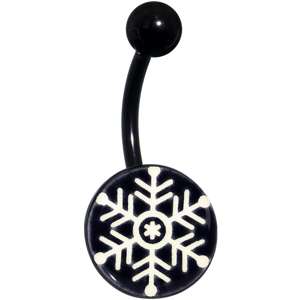 Black Glow in the Dark Holiday Snowflake Hypoallergenic Stainless Steel Belly Ring