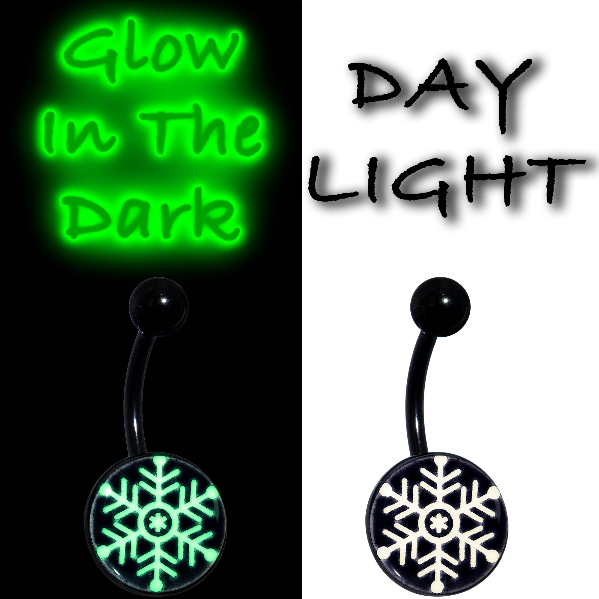 Black Glow in the Dark Holiday Snowflake Belly Ring