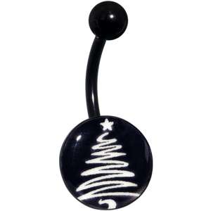 Black Glow in the Dark Holiday Christmas Tree Hypoallergenic Stainless Steel Belly Ring