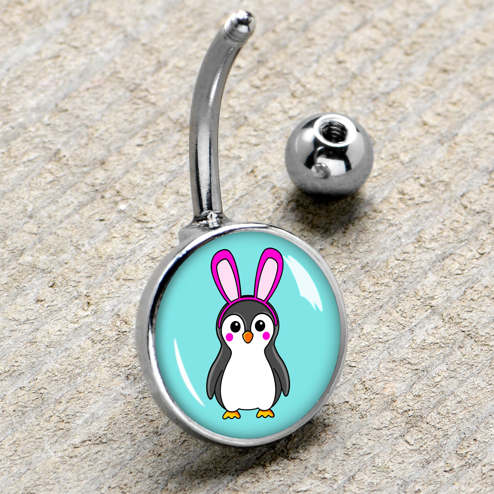 Bunny Penguin  Stainless Steel Belly Ring handmade design