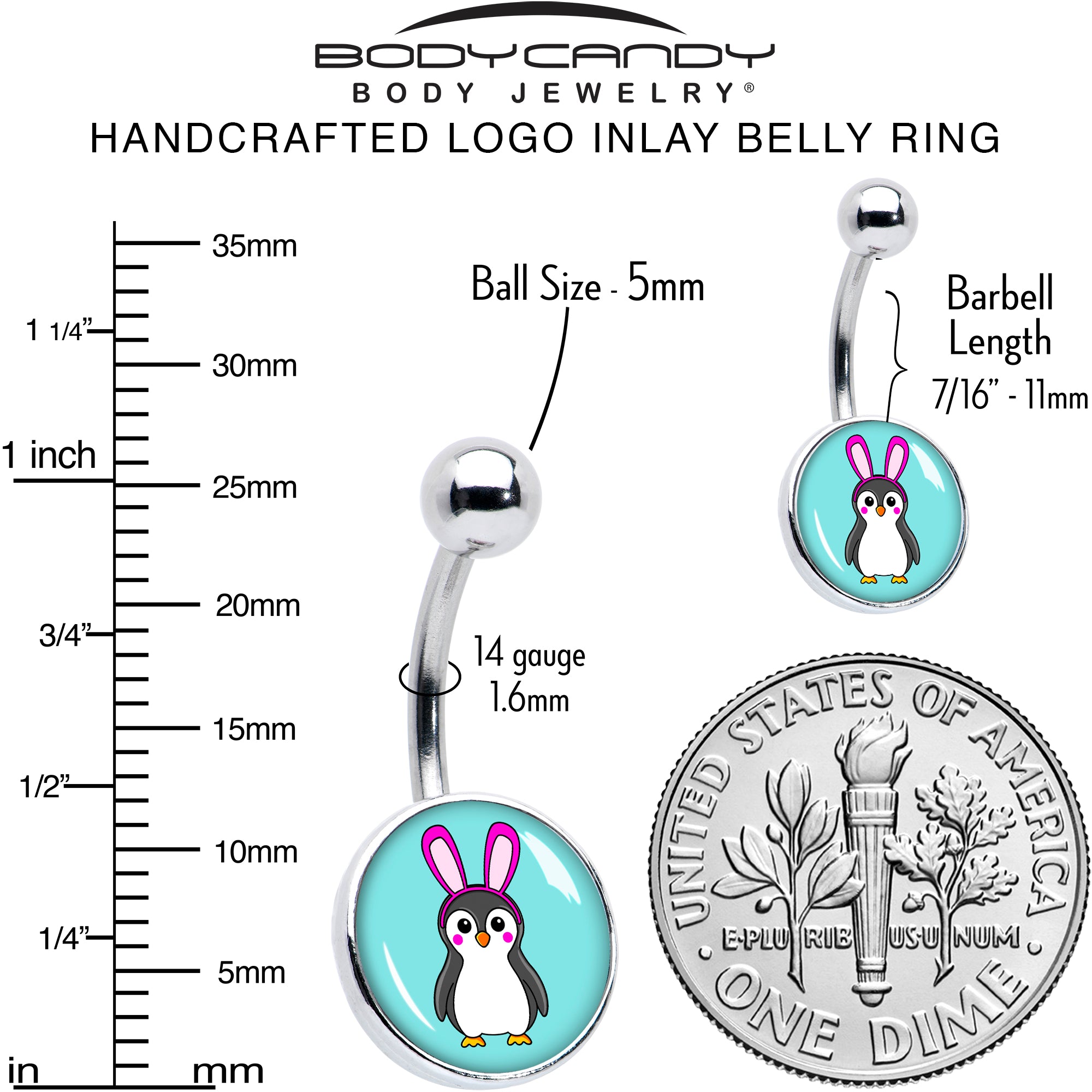 Bunny Penguin  Stainless Steel Belly Ring perfect for sensitive skin