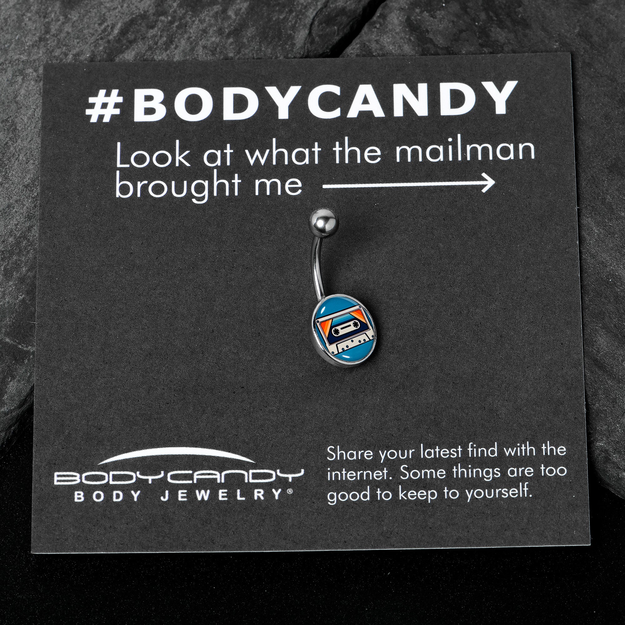 Retro Cassette Tape  Stainless Steel Belly Ring custom design option