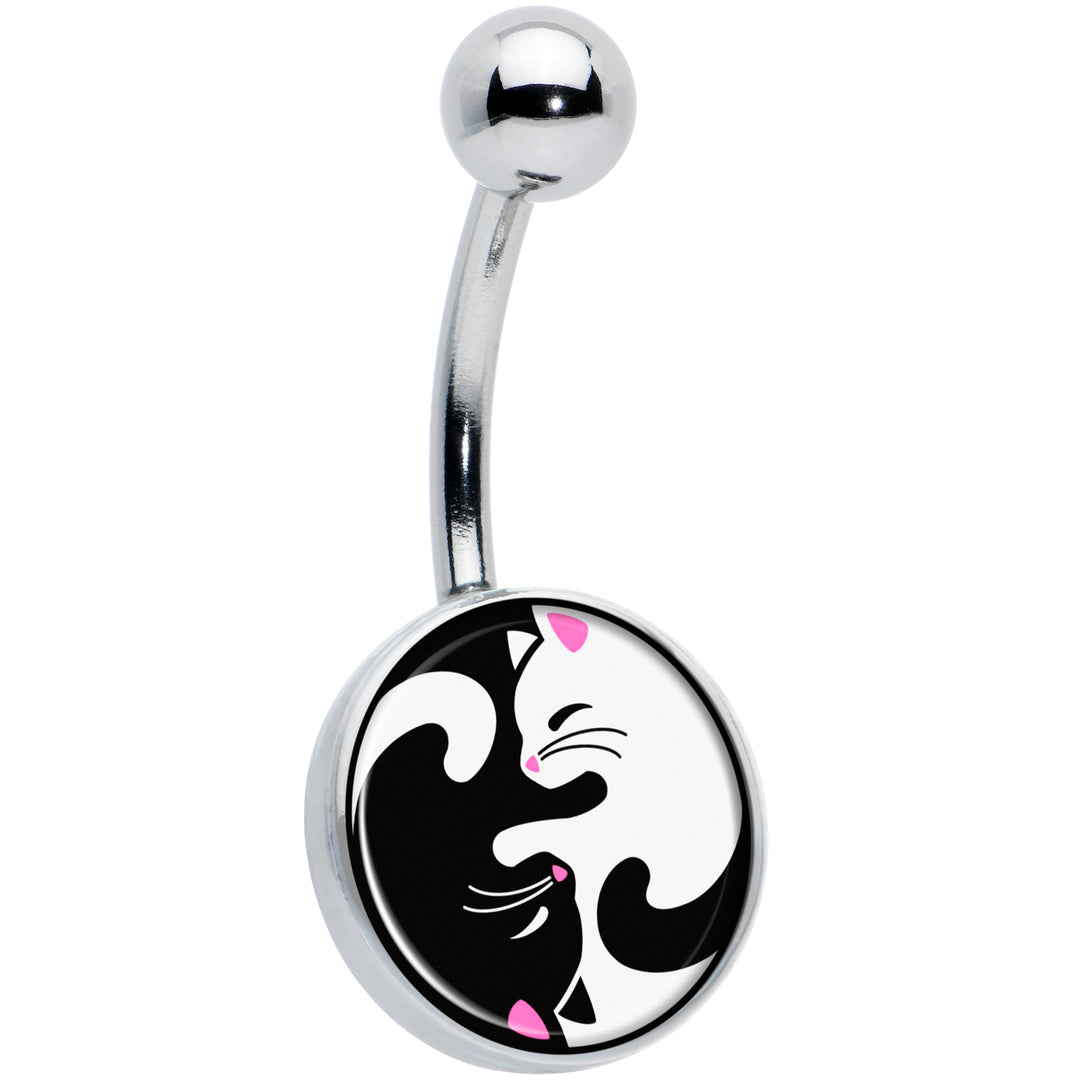Cute Kitty Cat Yin Yang Hypoallergenic Stainless Steel Belly Ring