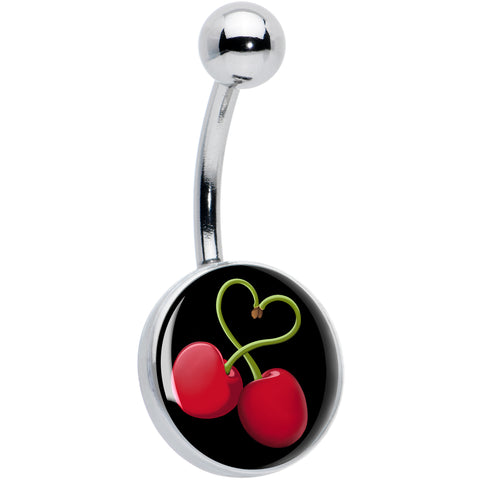 Belly button ring with red cherries