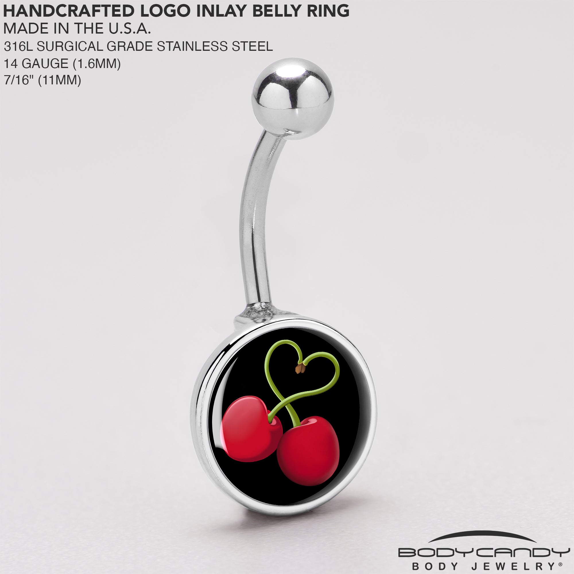 Cherry Heart  Stainless Steel Belly Ring stainless steel navel piercing