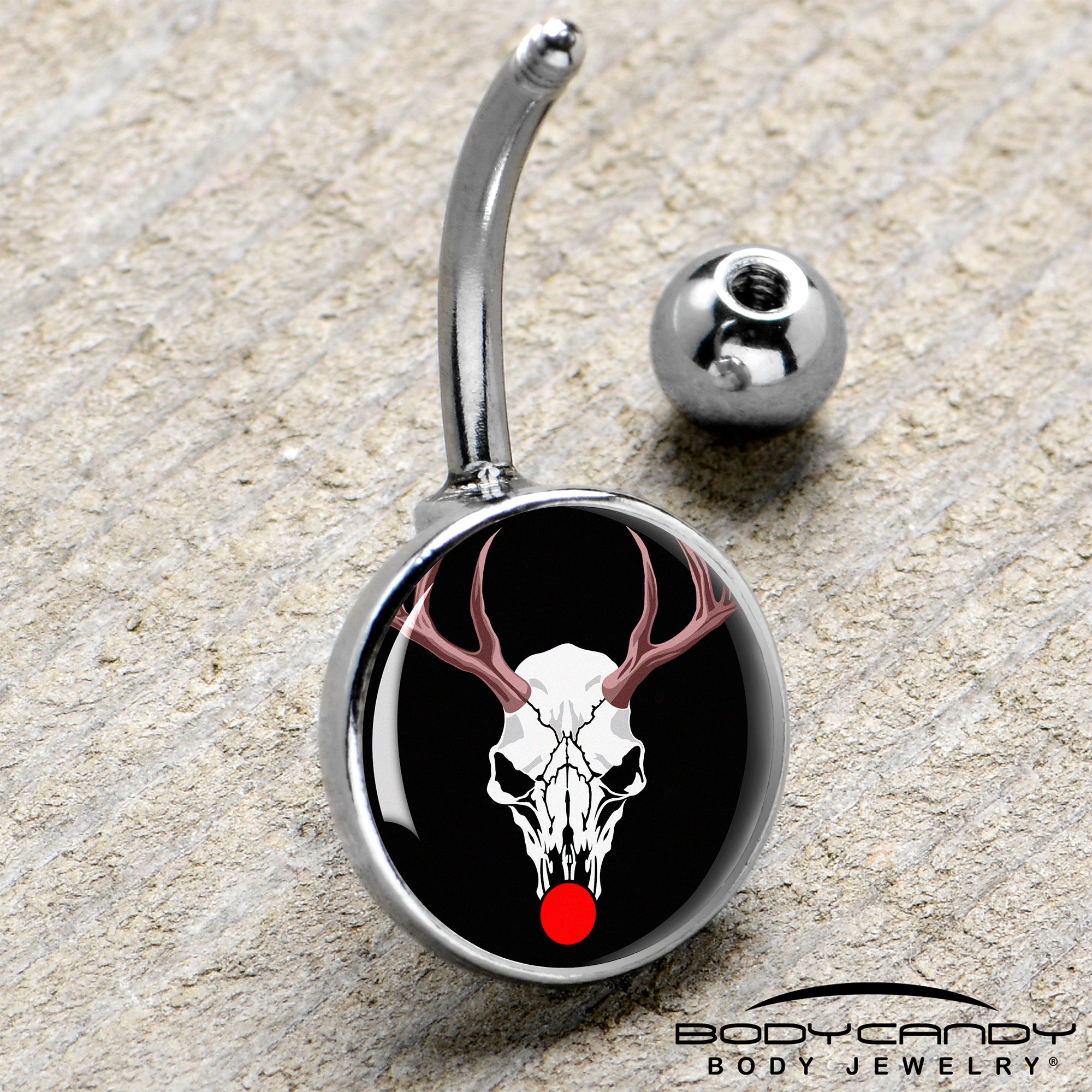 Holiday Dead Nosed Reindeer  Stainless Steel Belly Ring handmade design