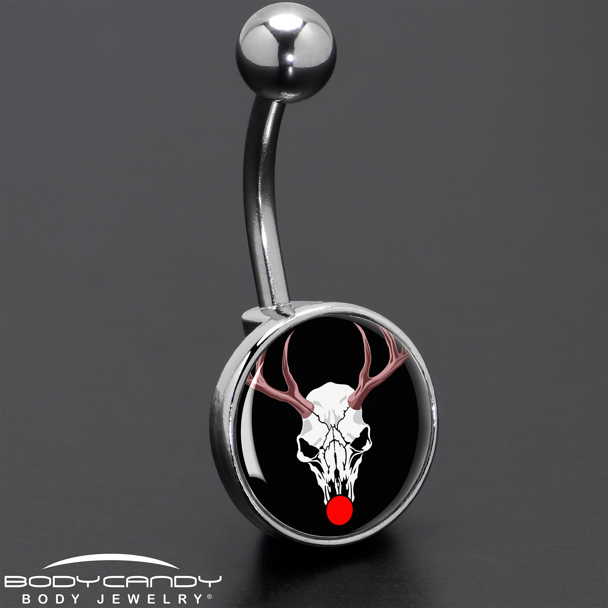 Holiday Dead Nosed Reindeer  Stainless Steel Belly Ring custom design option