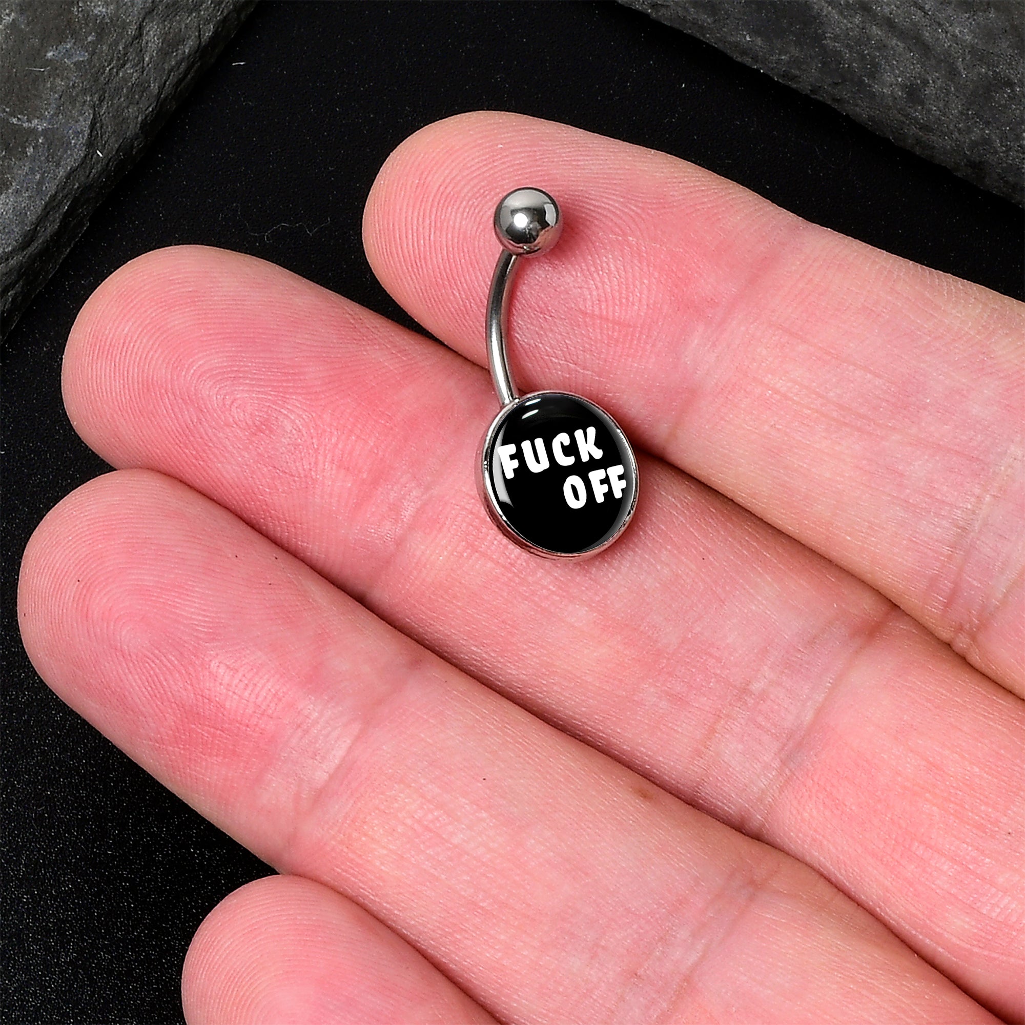 White Letters F*ck Off Belly Ring